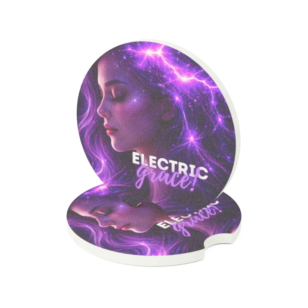 Electric Grace Epilepsy Awareness Soapstone Car Coaster – Purple Lightning Design (Set of 1 or 2)