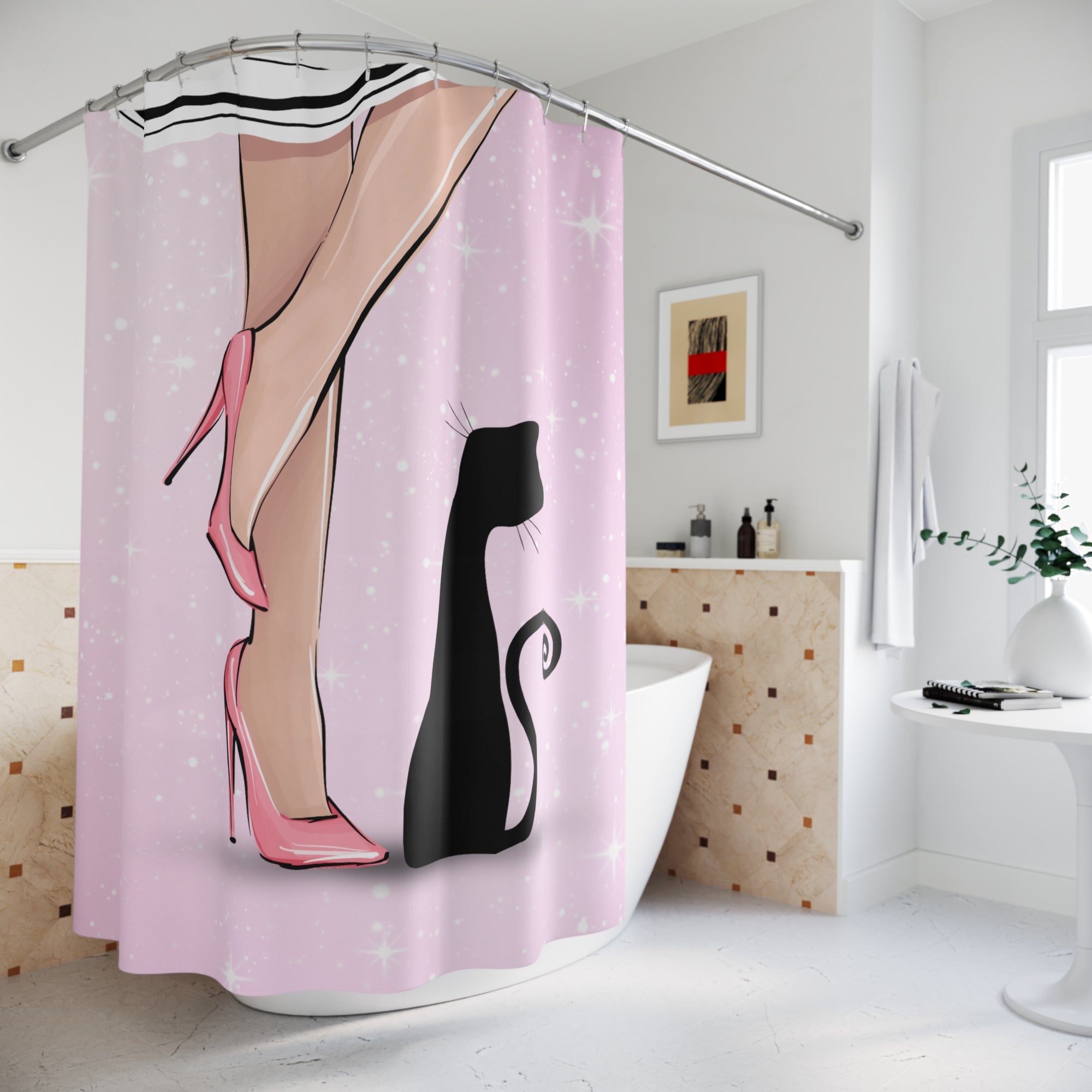 Chic Cat Lady Legs Shower Curtain, Casual Bathroom Decor