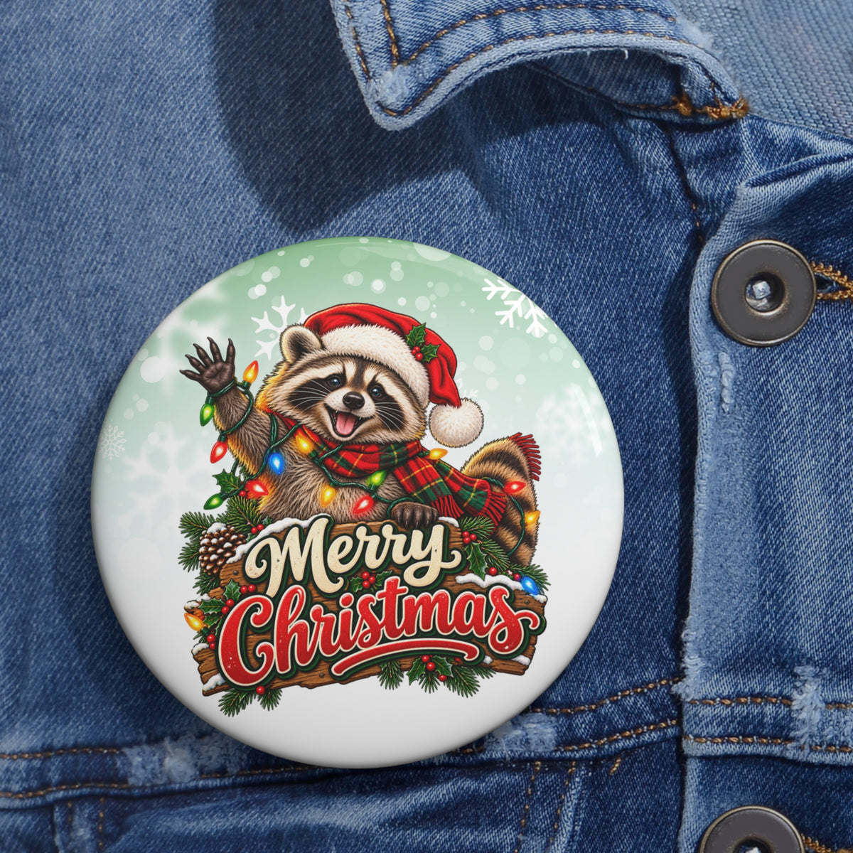 Jimothy the Raccoon Merry Christmas Pin Button | 3-Inch Holiday Badge