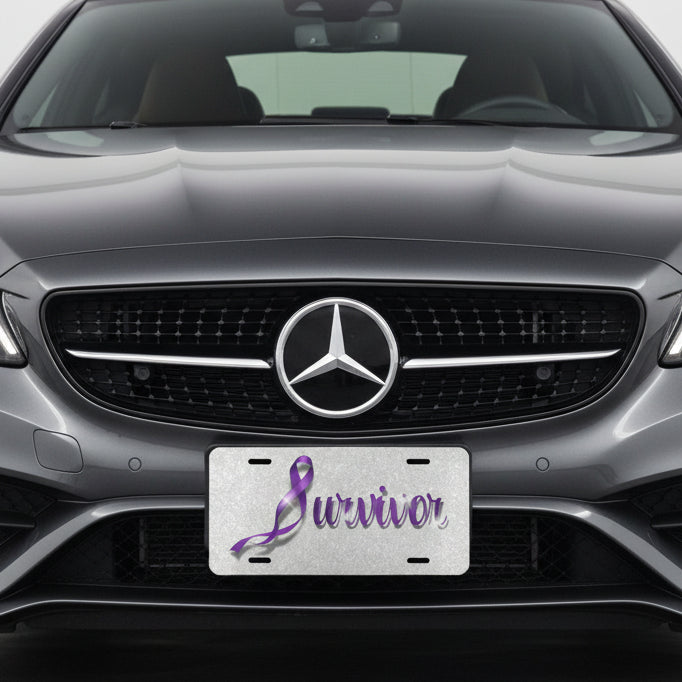 Survivor Epilepsy Awareness Vanity Plate – Purple Ribbon Front Car Tag