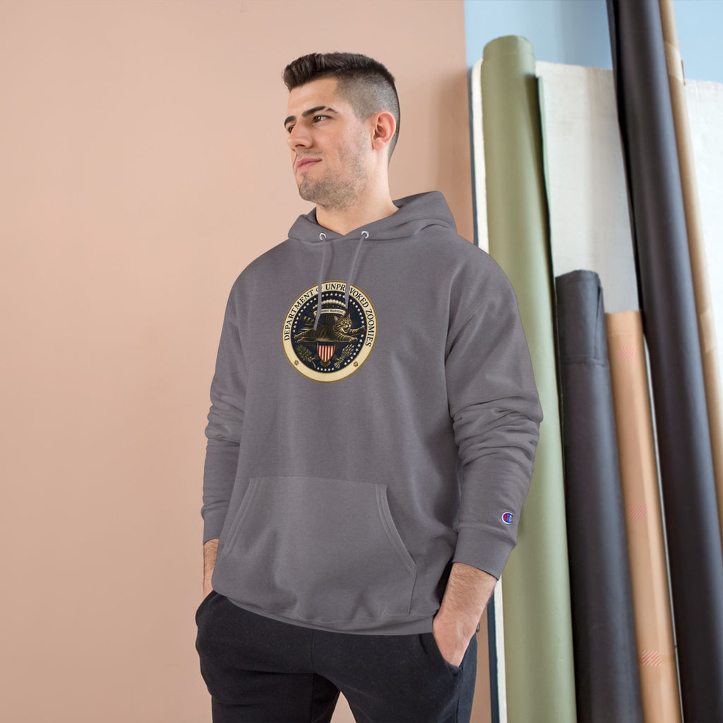 Department of Unprovoked Zoomies Champion Hoodie | Funny Cat Seal Sweatshirt
