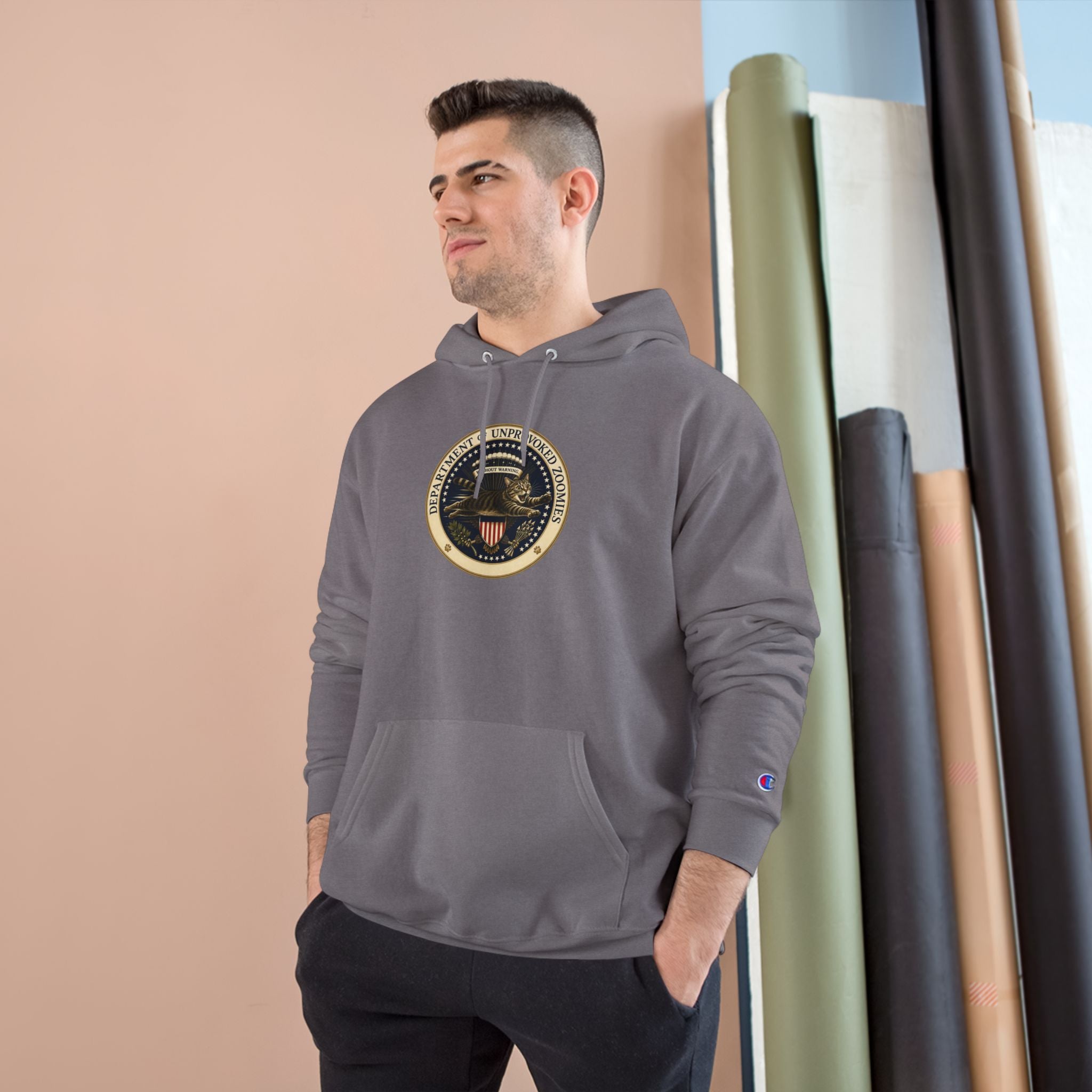 Department of Unprovoked Zoomies Champion Hoodie | Funny Cat Seal Sweatshirt