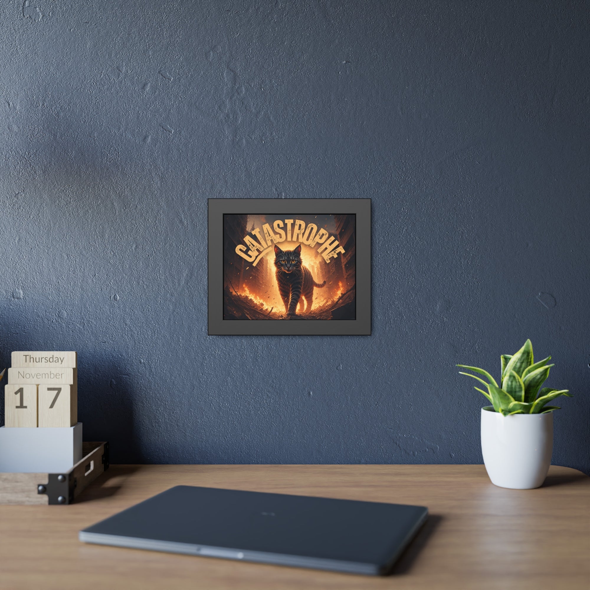 Framed Catastrophe Cat Poster Art, Quirky Cat Artwork
