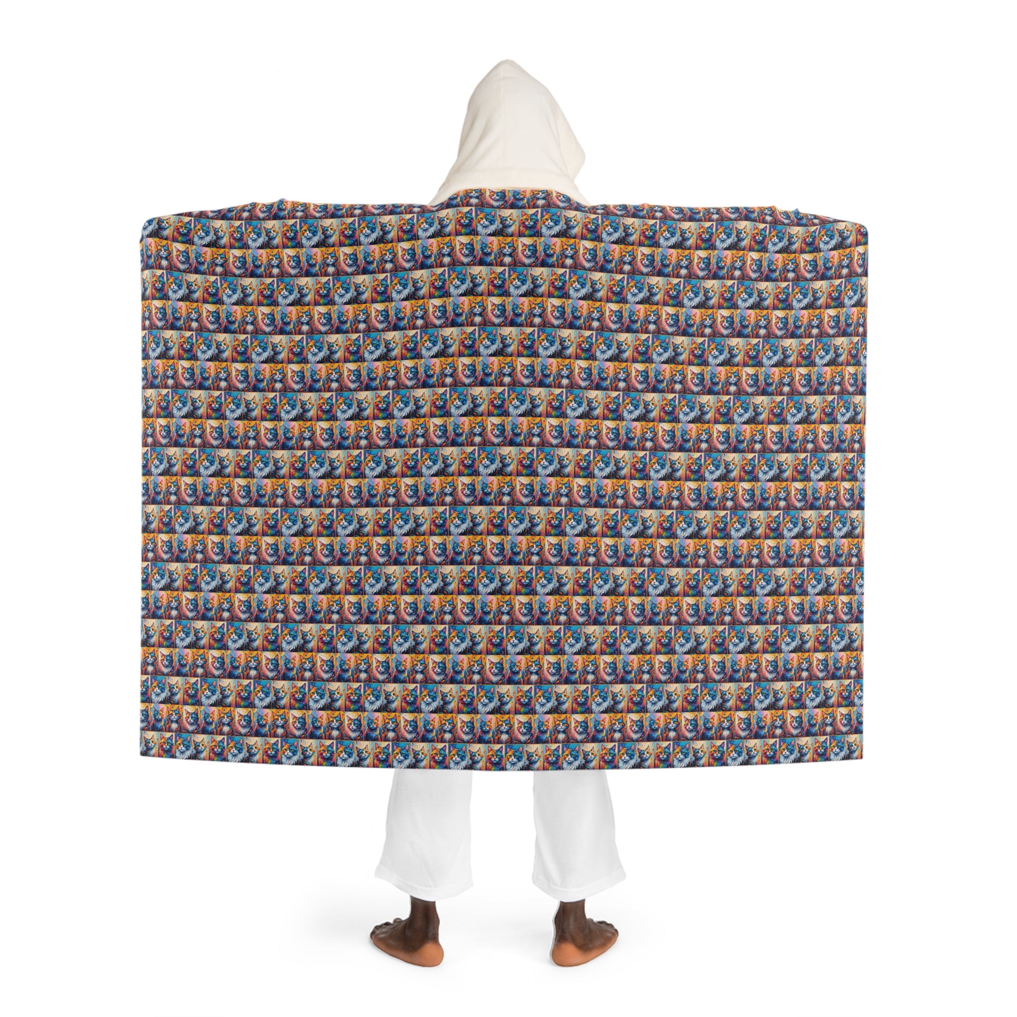 Painted Kitties Cozy Hooded Sherpa Fleece Blanket