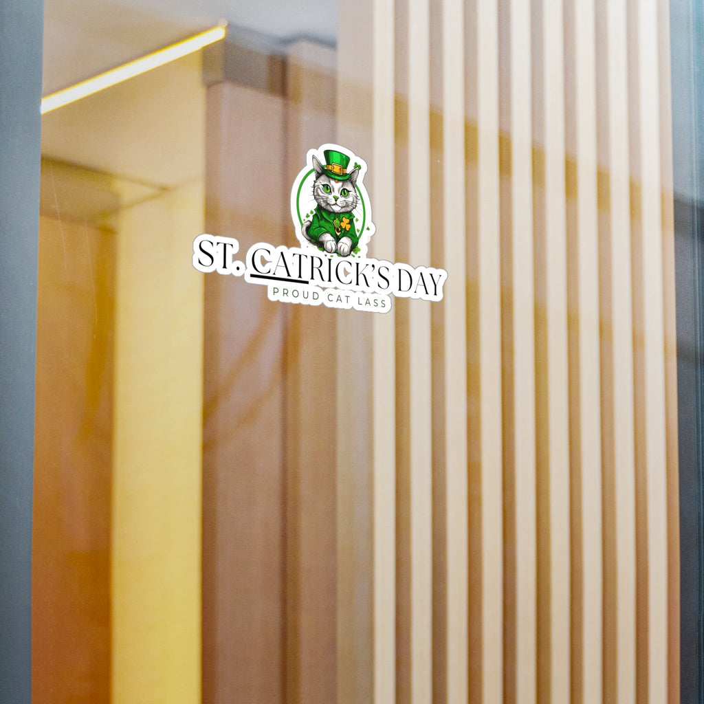 St. Catrick's Day Cat Decal - Proud Cat Lass Vinyl Sticker Printify