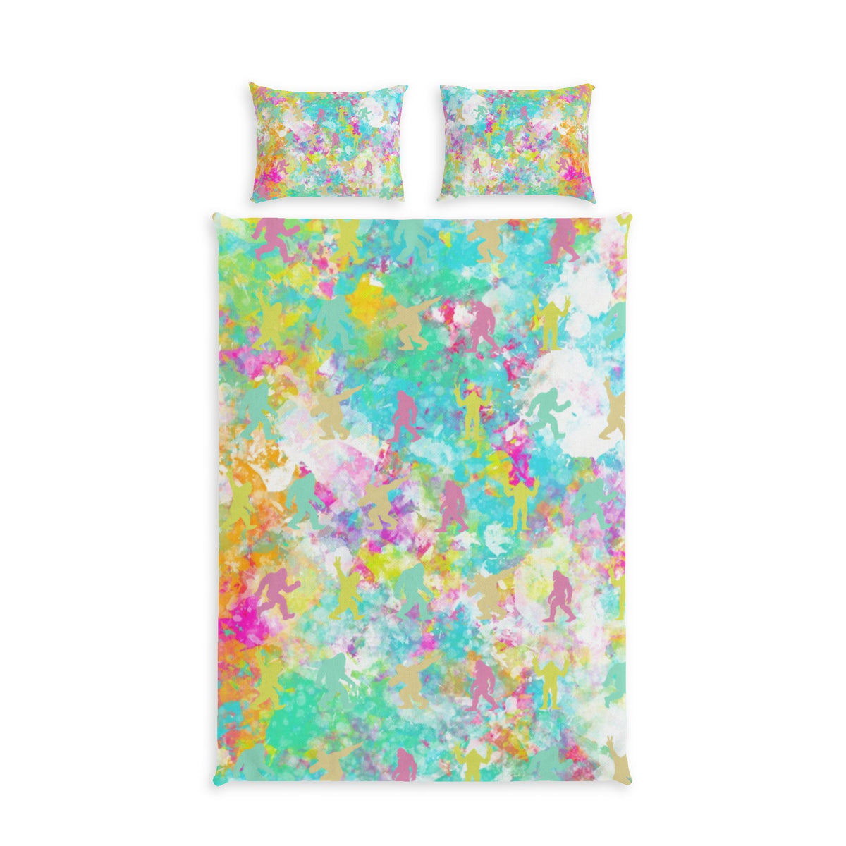 Hidden Bigfoot Watercolor Bedding Set | Colorful Sasquatch Duvet Cover & Shams