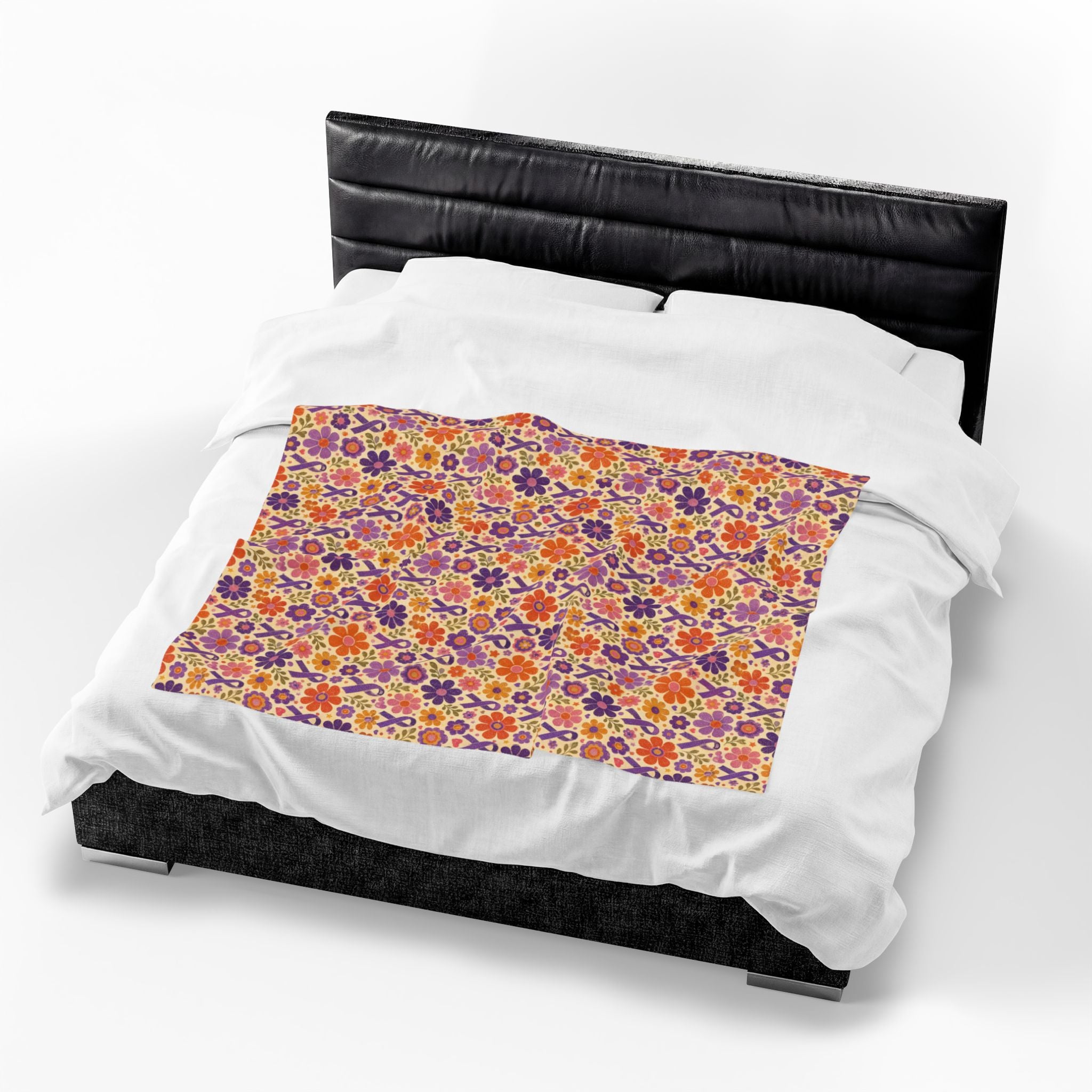Retro Floral Epilepsy Awareness Plush Blanket | Purple Ribbon Throw
