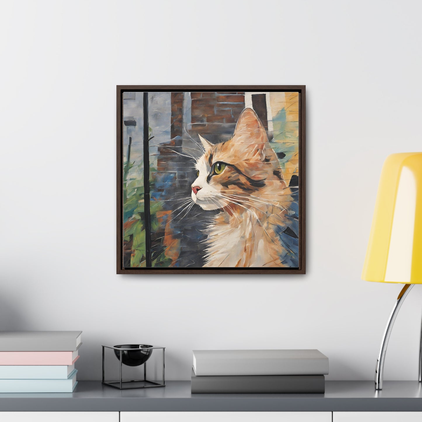 Watercolor Cat Profile Gallery Canvas Wraps, Square Frame