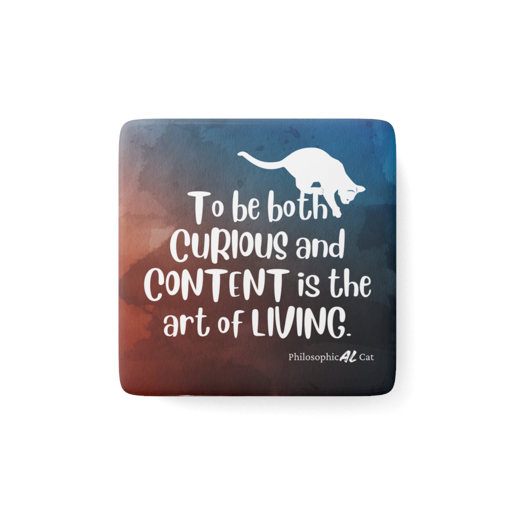 Photo depicting the ​Curious & Content Porcelain Magnet, Square from EpiAl's Shop.
