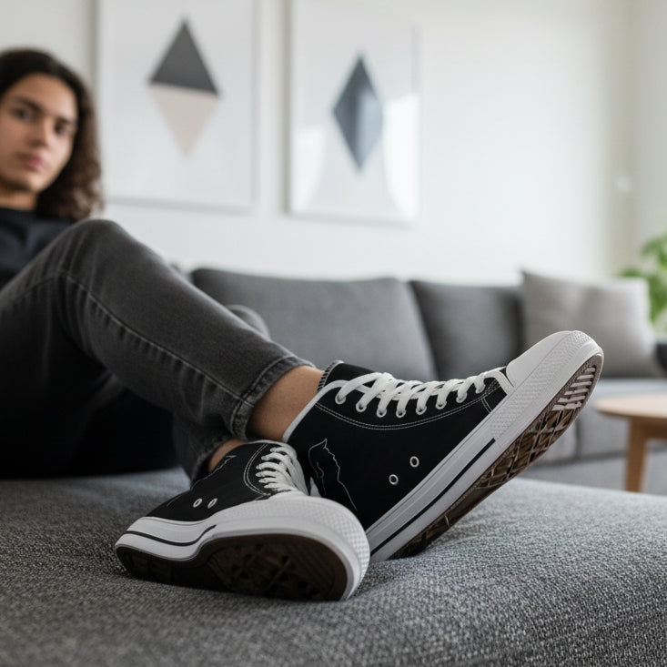 Women’s Black High-Top Sneakers – Political Parody Statement Shoes