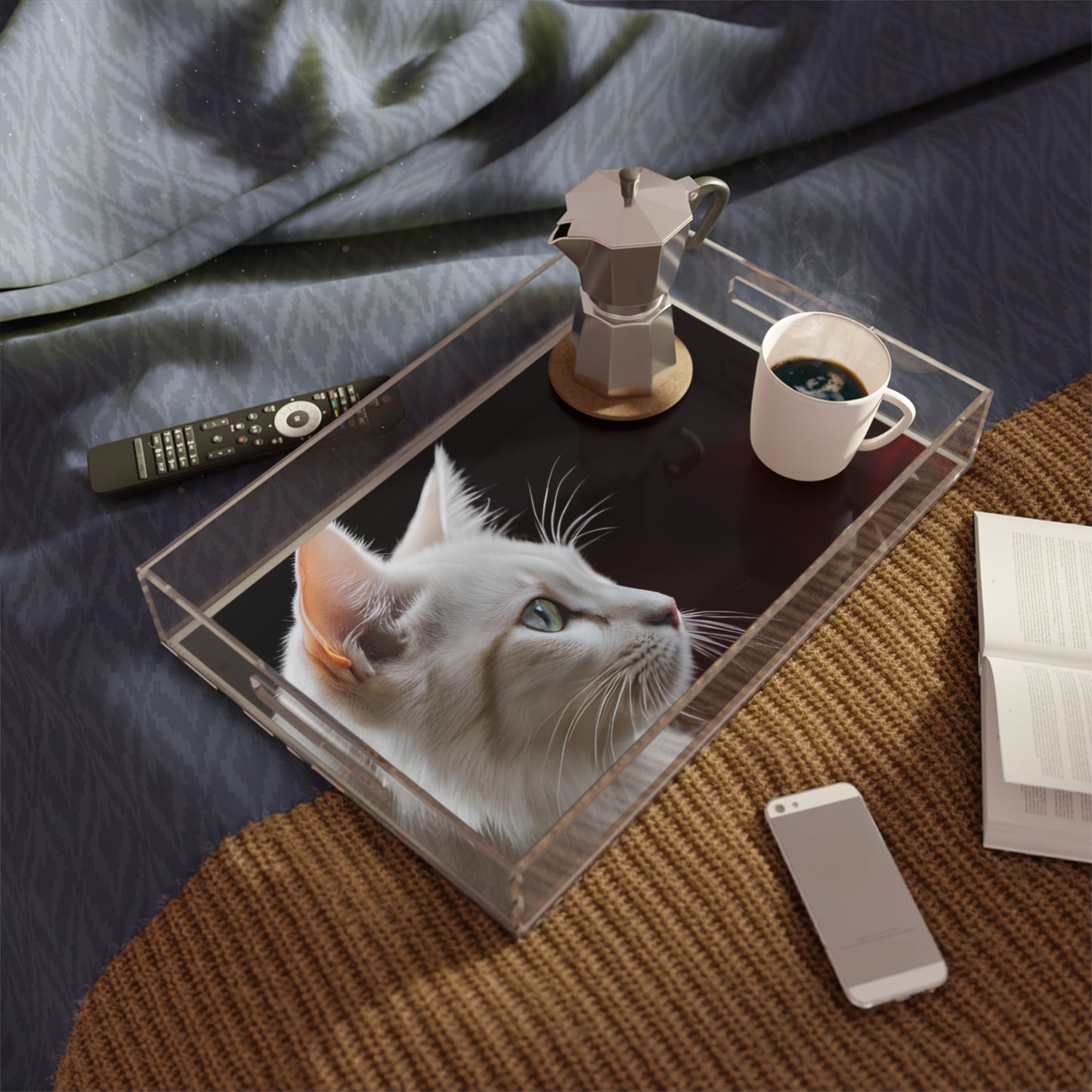 Elegant Cat-Themed Acrylic Serving Tray