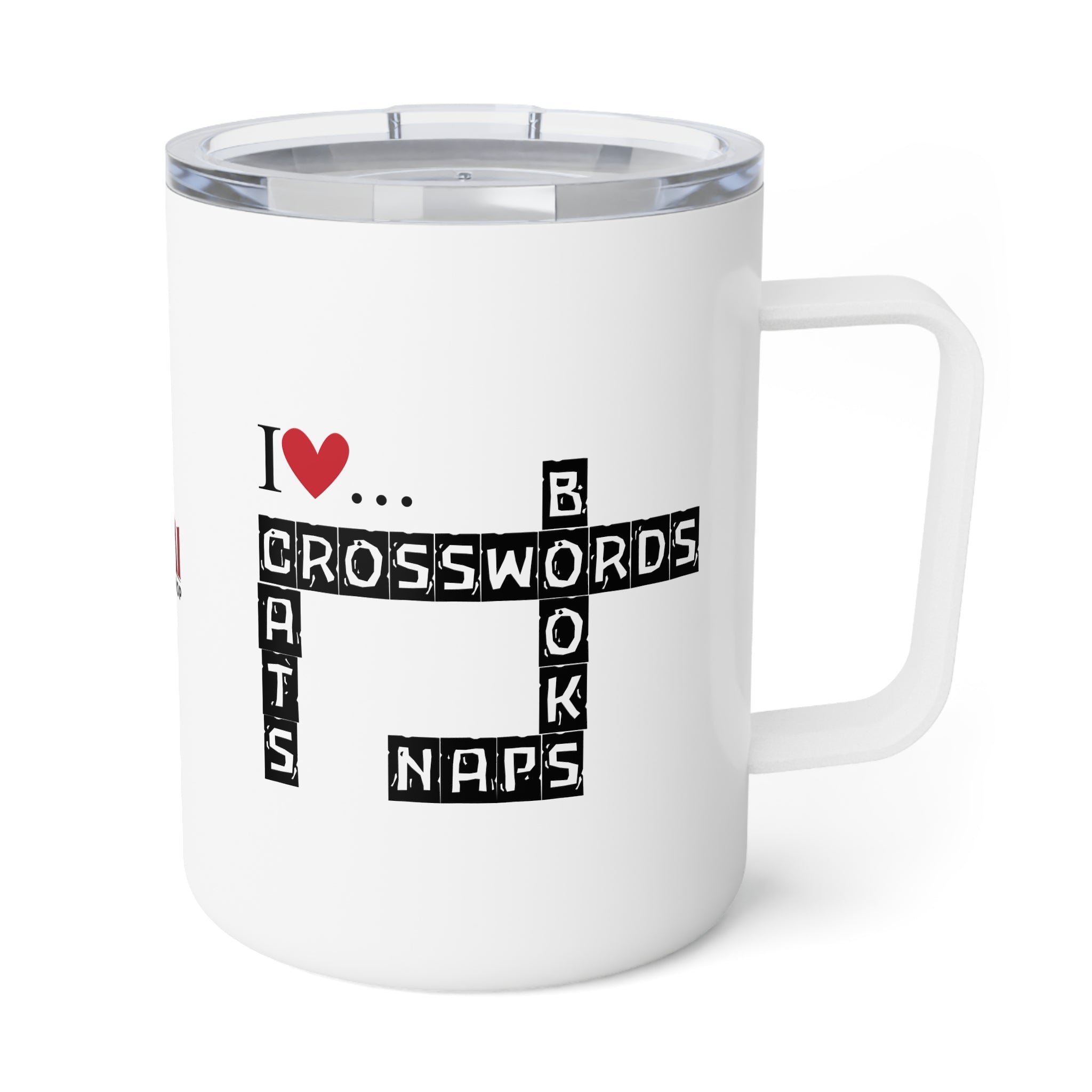Photo depicting the ​Crosswords and Cats Insulated Coffee Mug, 10oz from EpiAl's Shop.