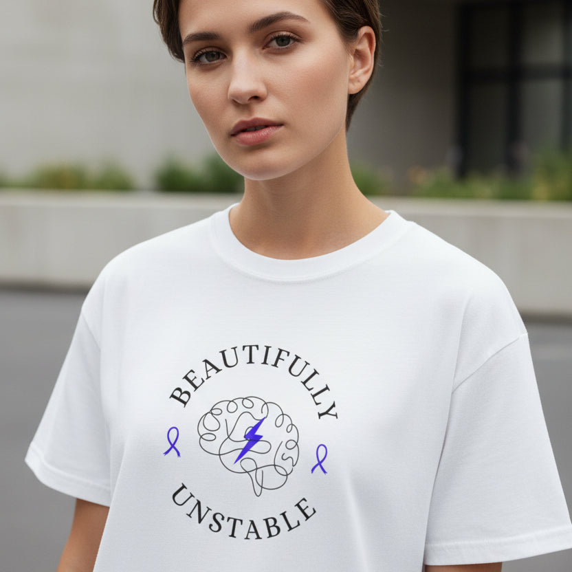 Beautifully Unstable Unisex T-Shirt – Epilepsy Awareness Purple Ribbon Tee