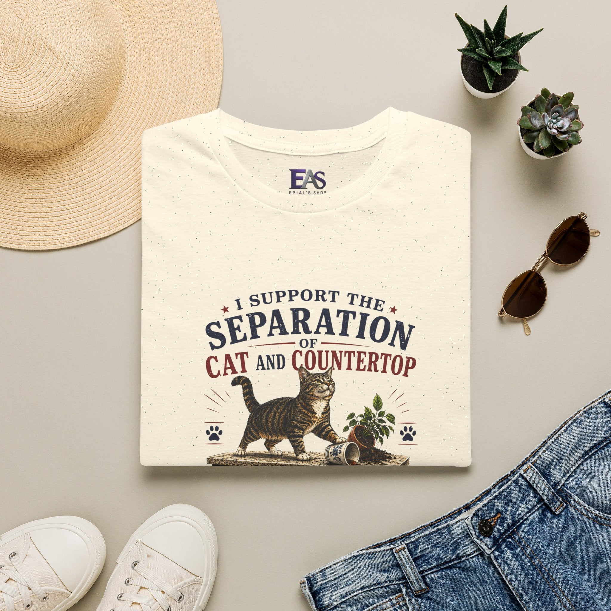 Separation of Cat and Countertop T-Shirt | Funny Cat Lover Tee