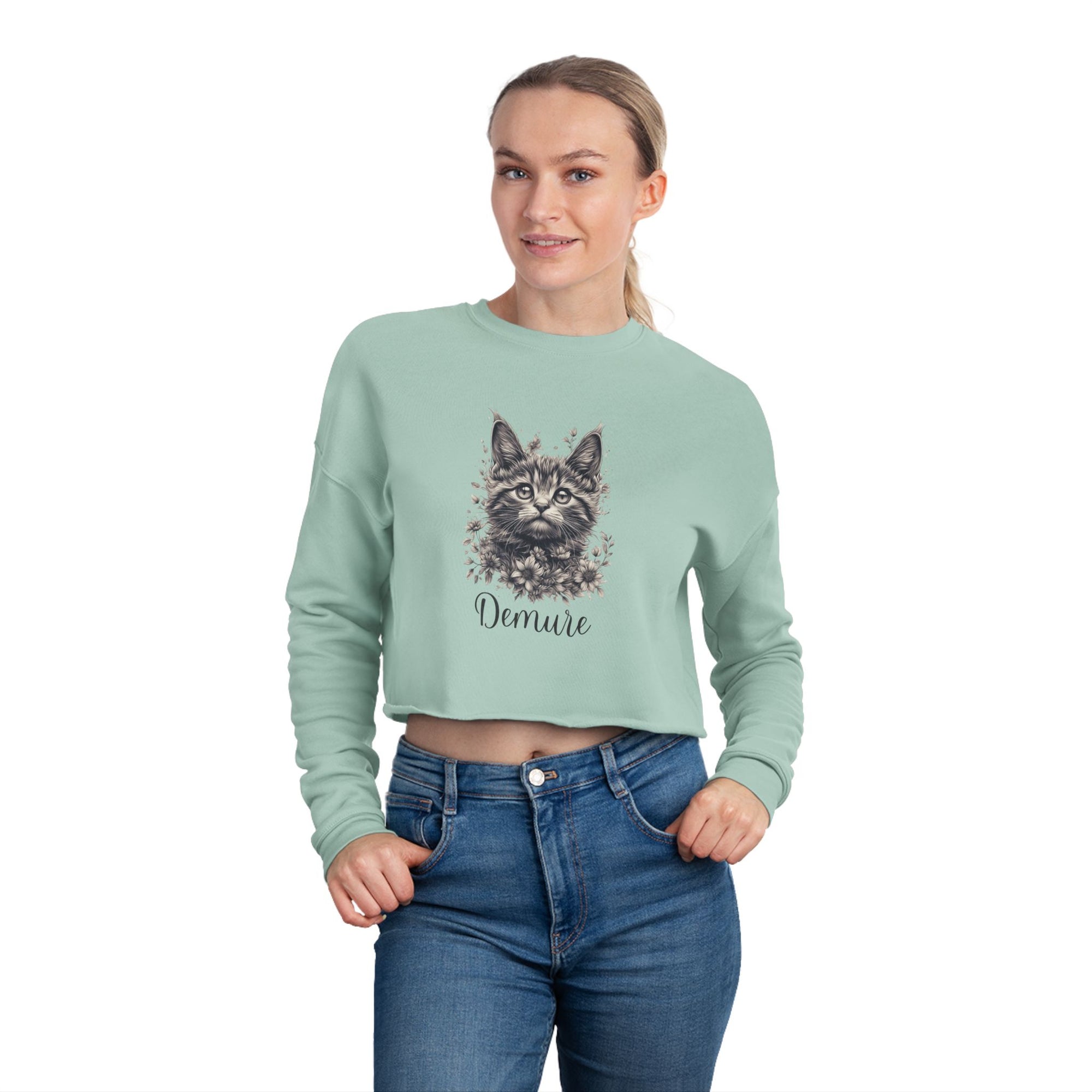 Demure Cat Women's Cropped Sweatshirt