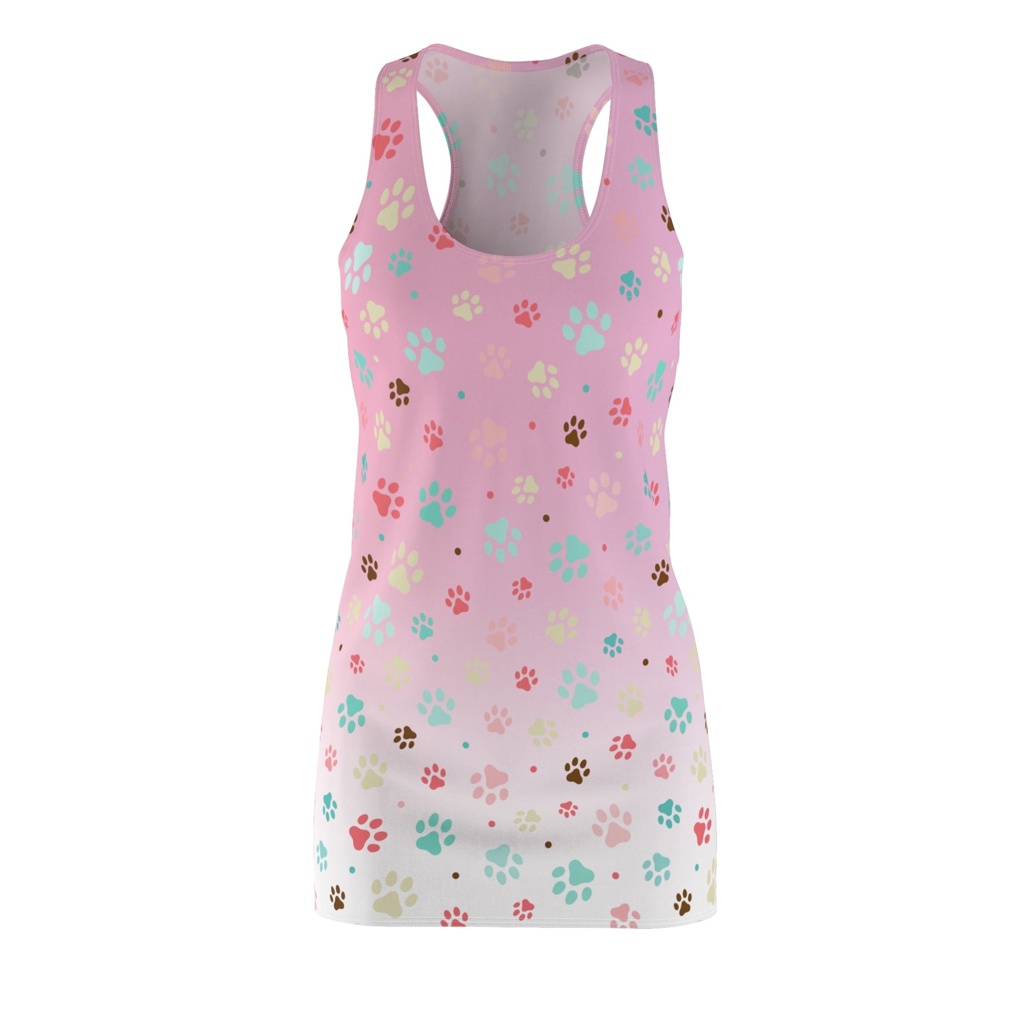 Cute Pink Paw Print Racerback Dress for Pet Lovers Printify