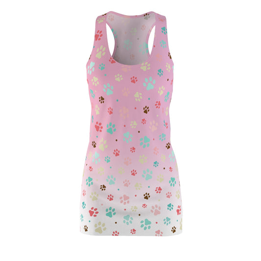 Cute Pink Paw Print Racerback Dress for Pet Lovers Printify
