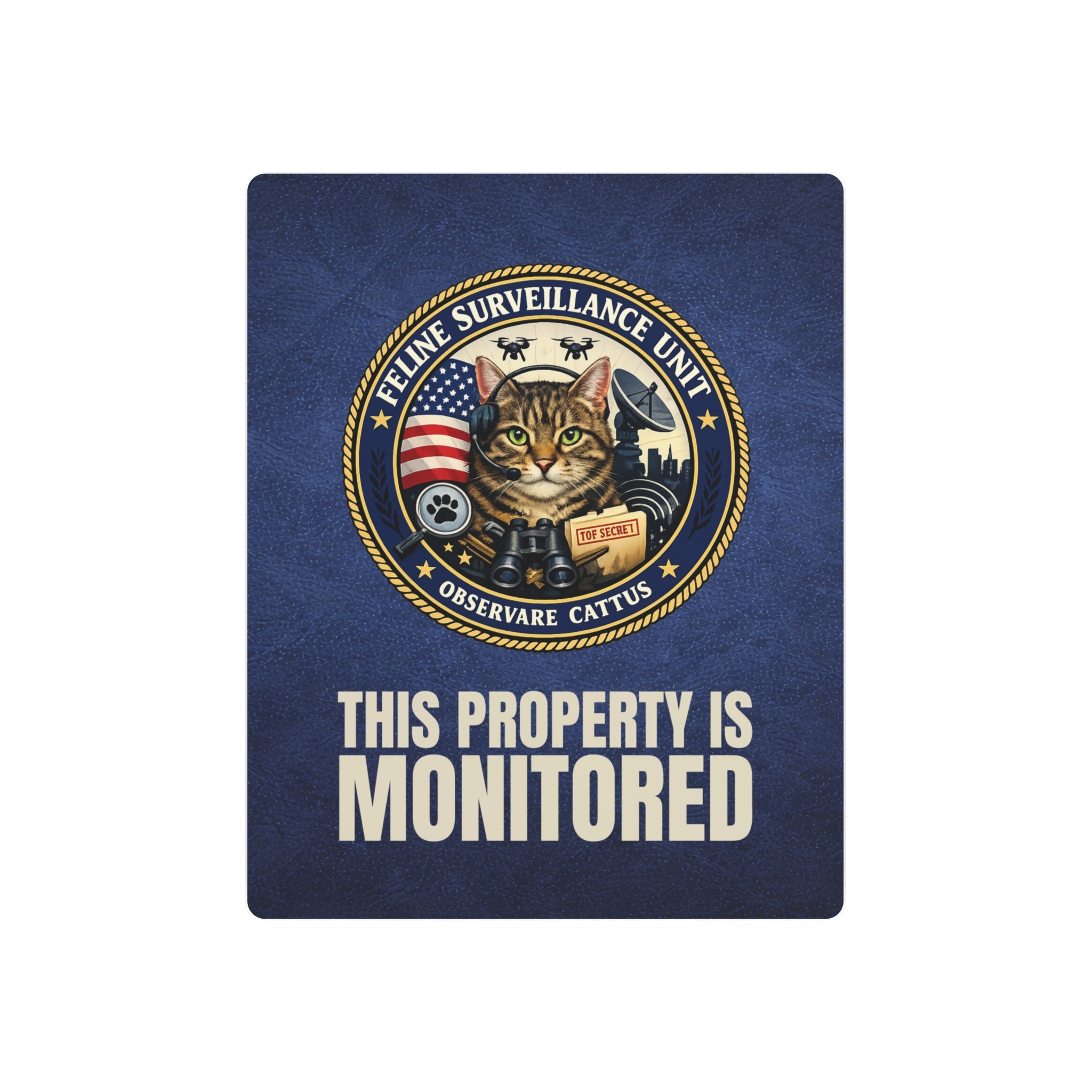 Feline Surveillance Unit Metal Sign | This Property Is Monitored