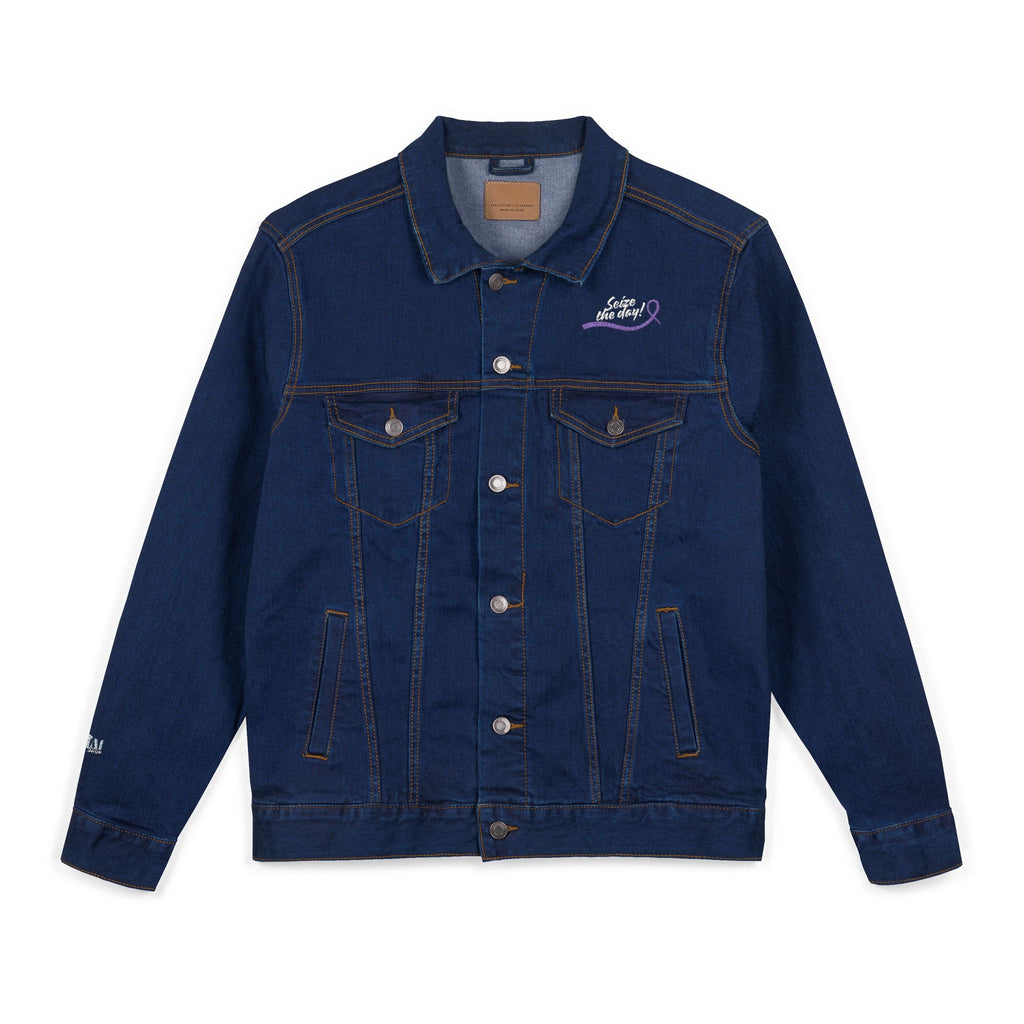 Seize the Day Denim Jacket with Embroidered Purple Ribbon