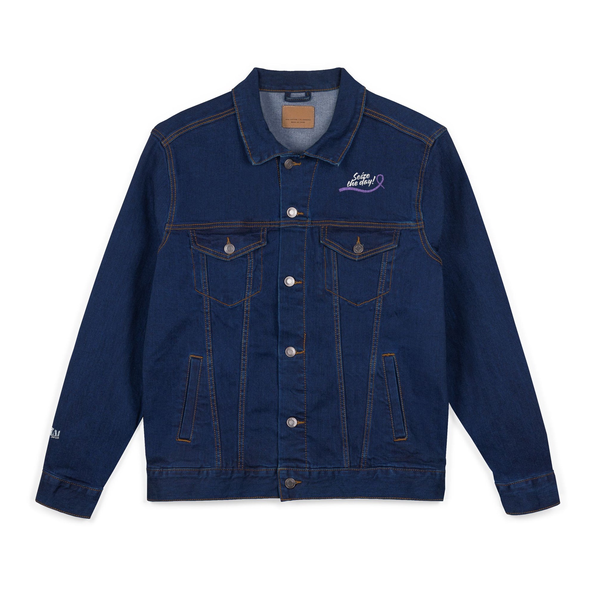 Seize the Day Denim Jacket with Embroidered Purple Ribbon
