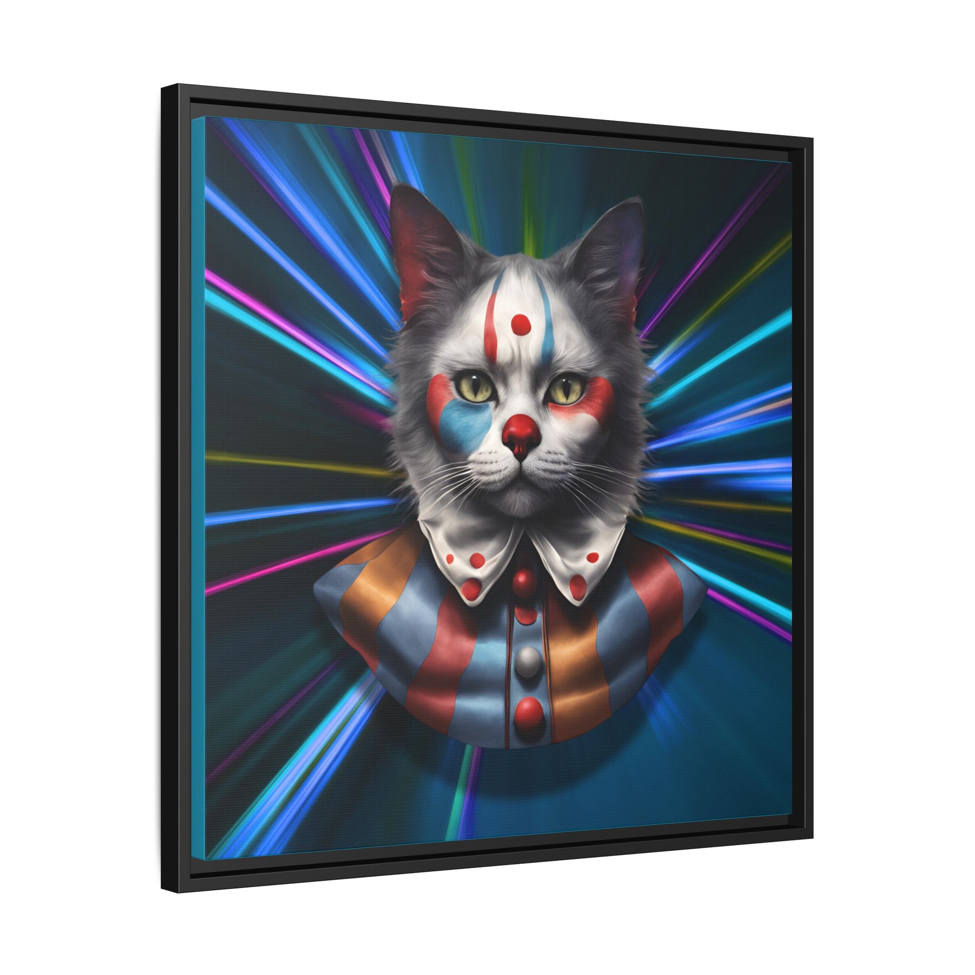 Colorful Cat Clown Framed Canvas Art – Quirky Home Decor for Pet Lovers