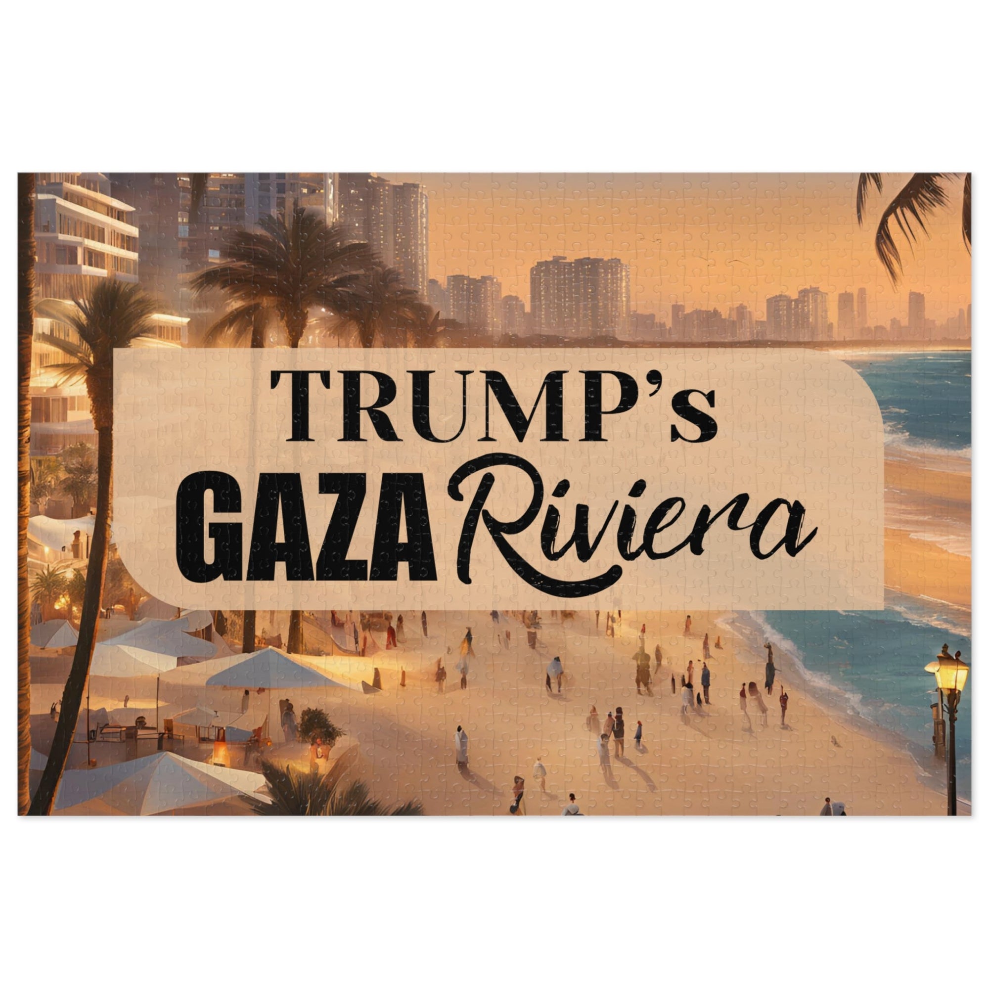 Trump's Gaza Riviera Jigsaw Puzzle with Tin Printify