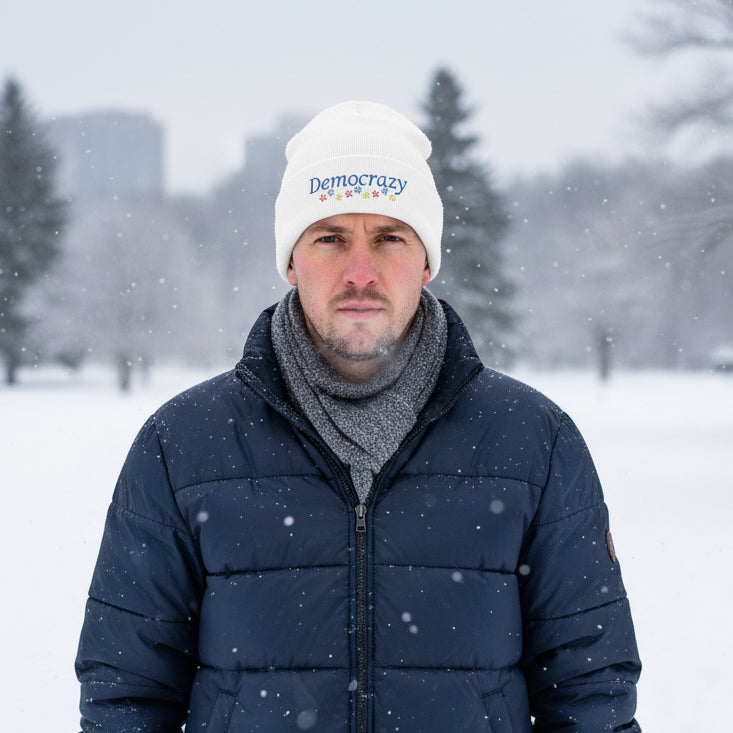 Democrazy Cuffed Beanie – Political Satire Knit Hat