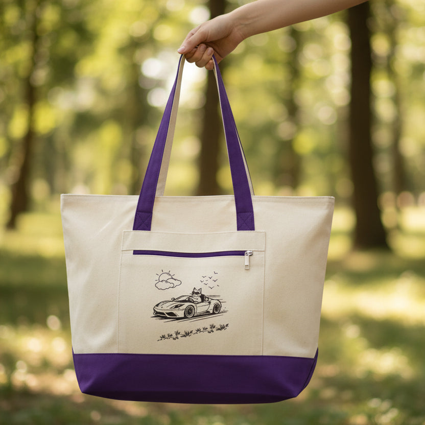 Wander Road Canvas Tote Bag – Heavyweight Zippered Cotton Market Tote