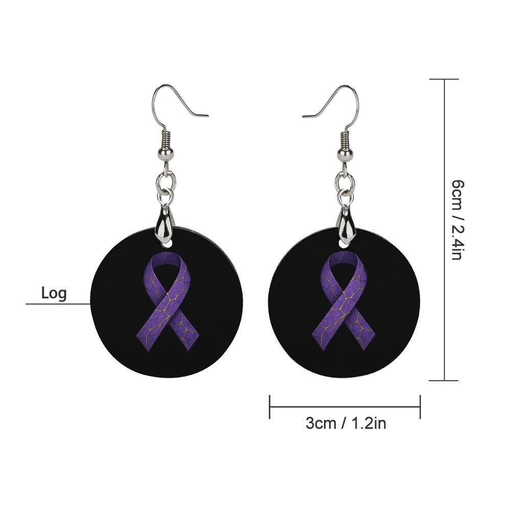 Purple Ribbon Epilepsy Awareness Wood Earrings – Lightweight Round Dangles