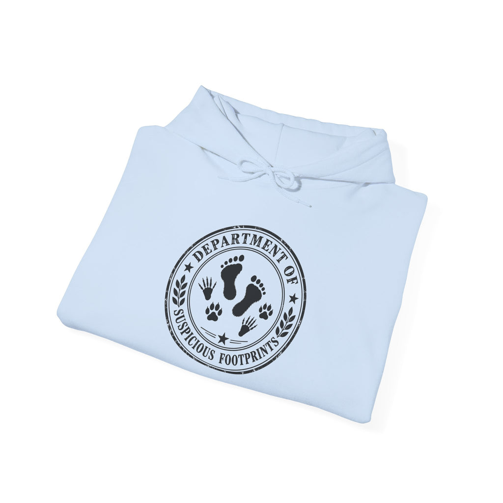 Department of Suspicious Footprints Hoodie | Bigfoot, Raccoon & Cat Cryptid Sweatshirt
