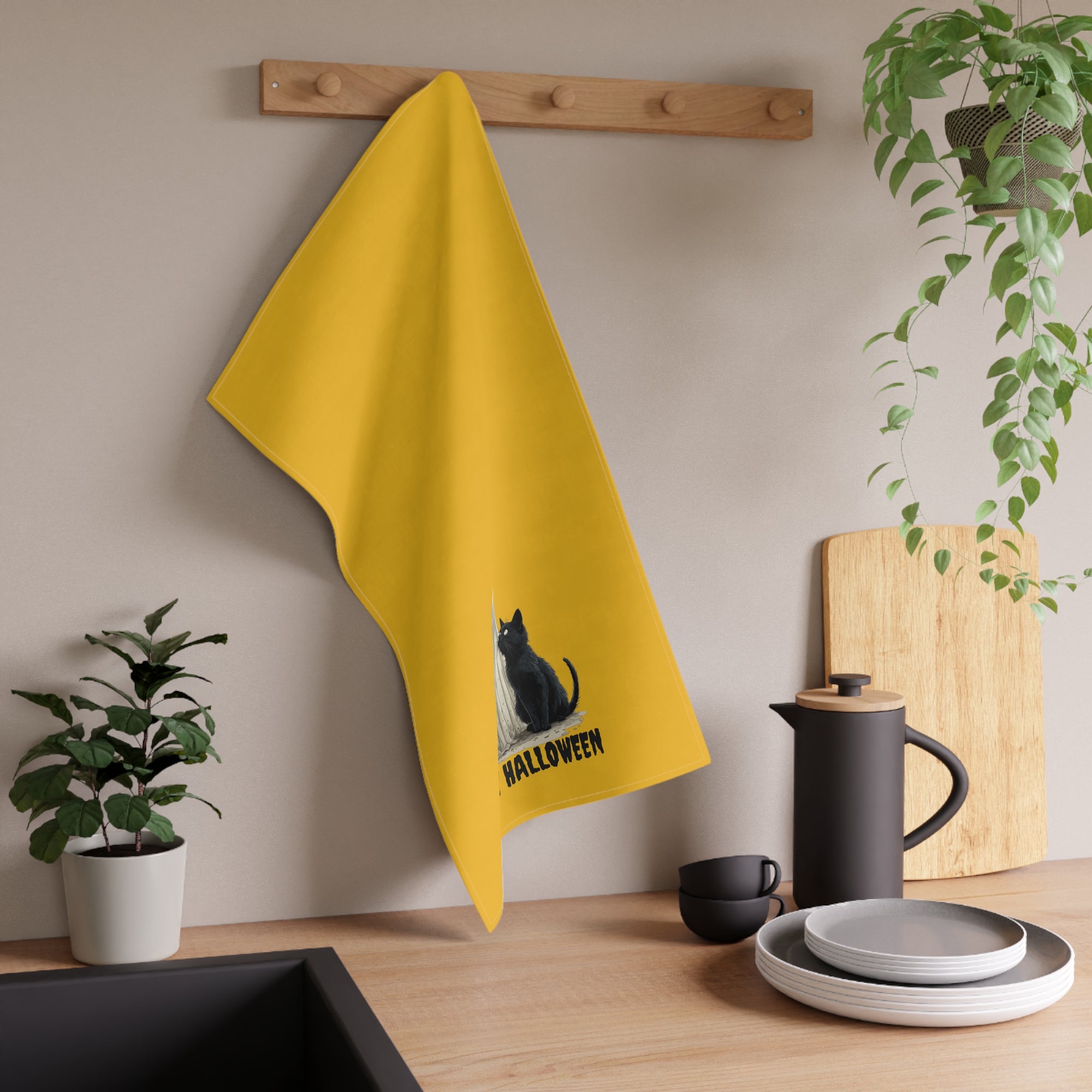 Halloween Tea Towels with Ghost and Cat Design