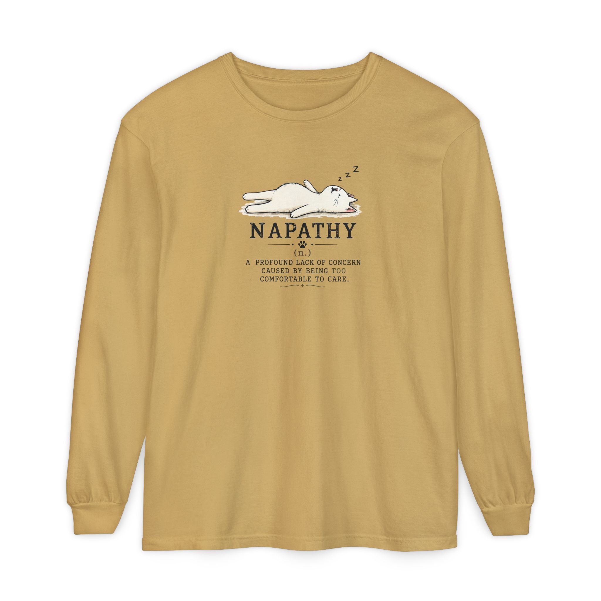 Napathy Cat Long Sleeve Shirt | Funny Sleepy Cat Graphic Tee