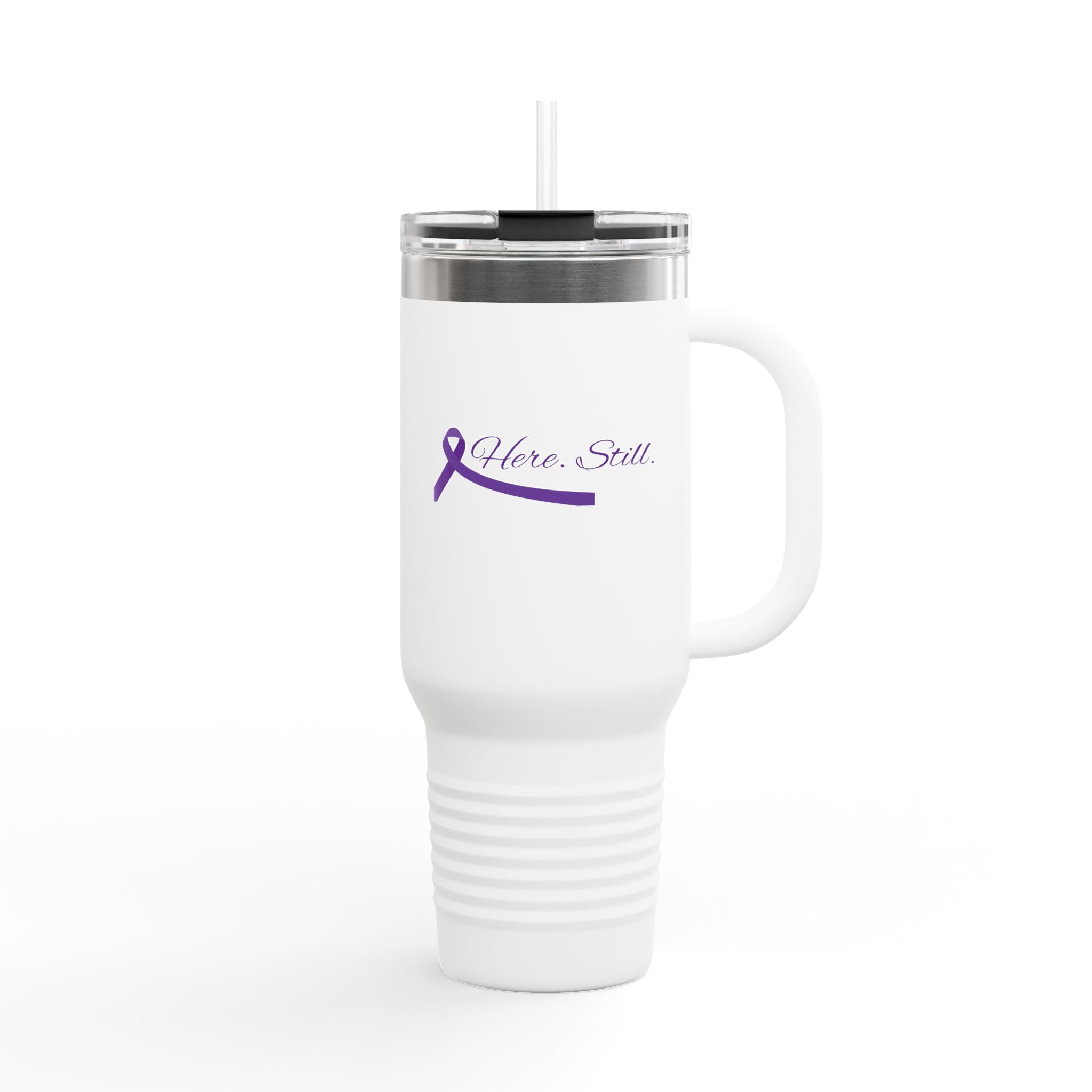 “Here. Still.” 40oz Insulated Travel Mug — Epilepsy Awareness Stainless Steel Tumbler