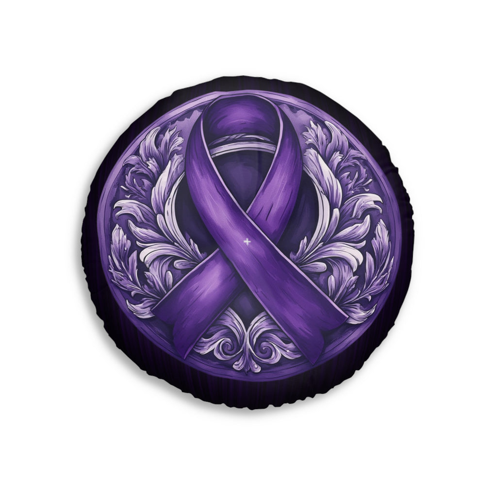 Elegant Purple Ribbon Tufted Floor Pillow, Round