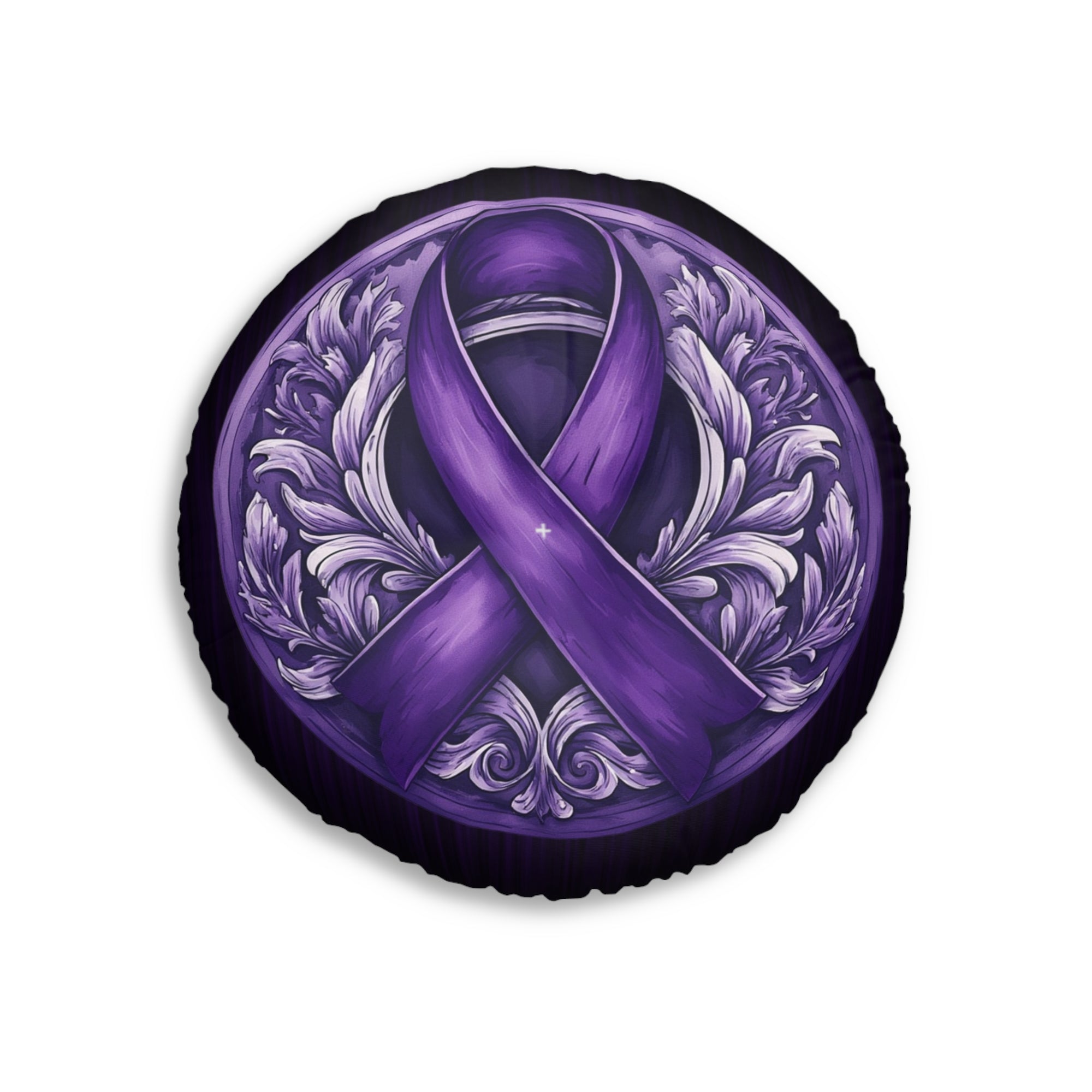 Elegant Purple Ribbon Tufted Floor Pillow, Round