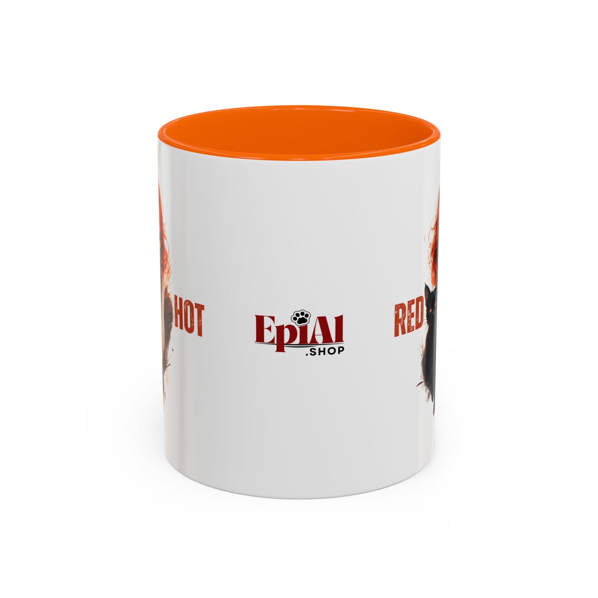 Red Hot Coffee Mug with Artistic Cat-Themed Design