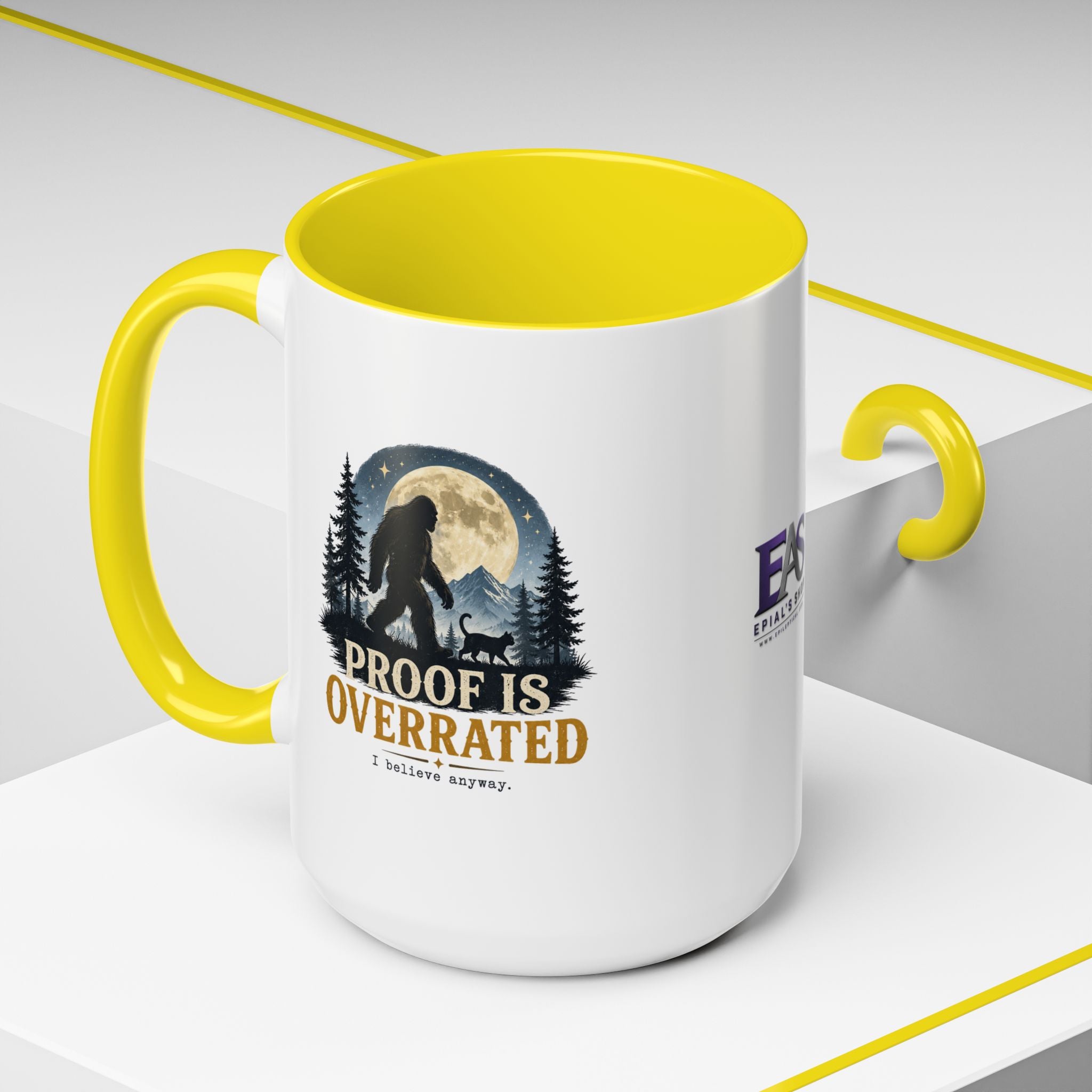 Proof Is Overrated Sasquatch & Black Cat Accent Mug