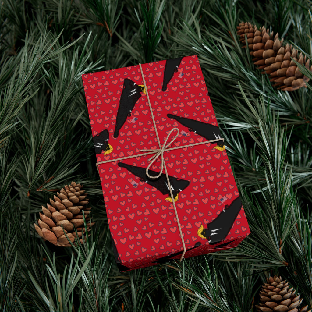 Commander-in-Recline Heart Wrap – Satirical Red All-Occasion Gift Paper