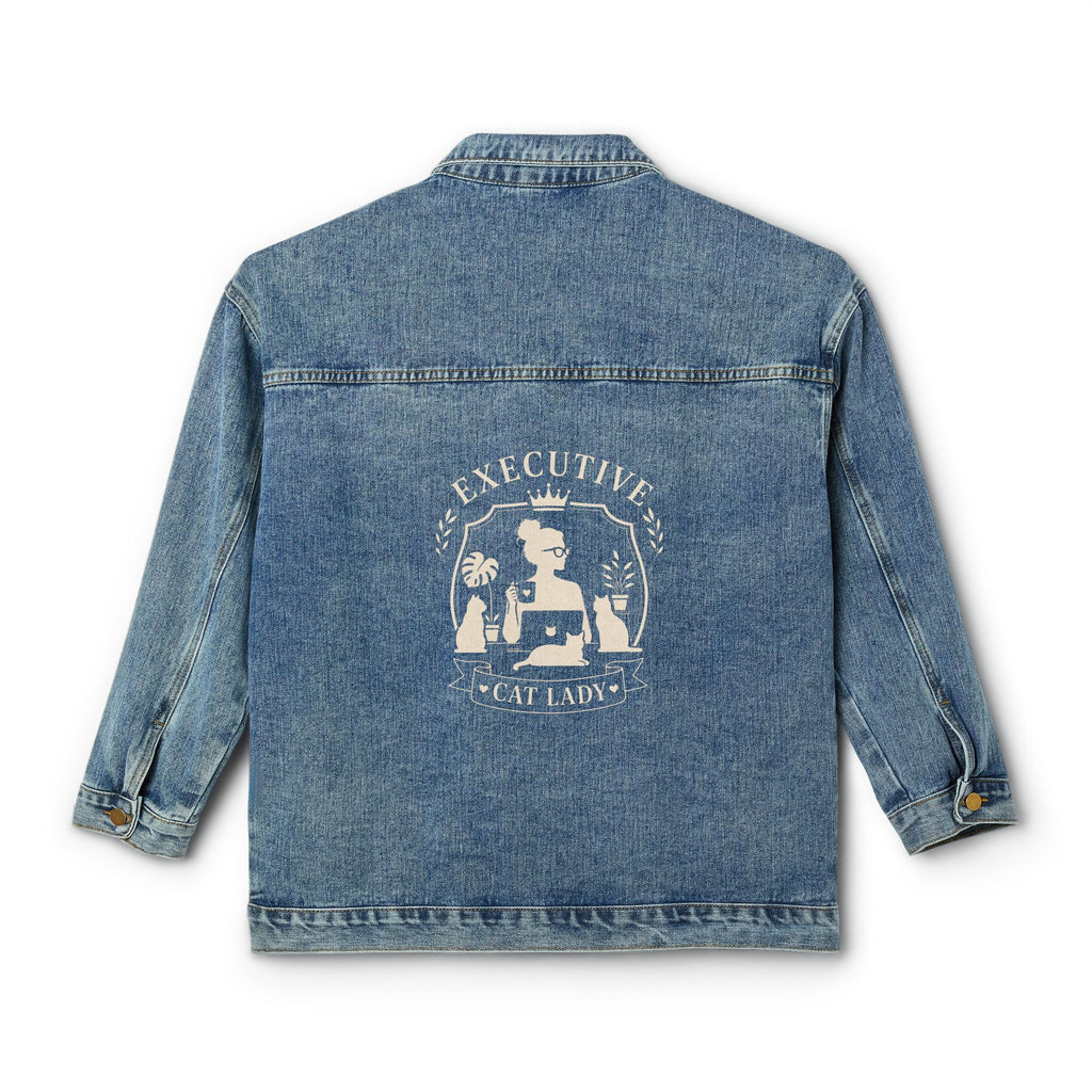 Executive Cat Lady Denim Jacket | Oversized Cat Lover Jean Jacket