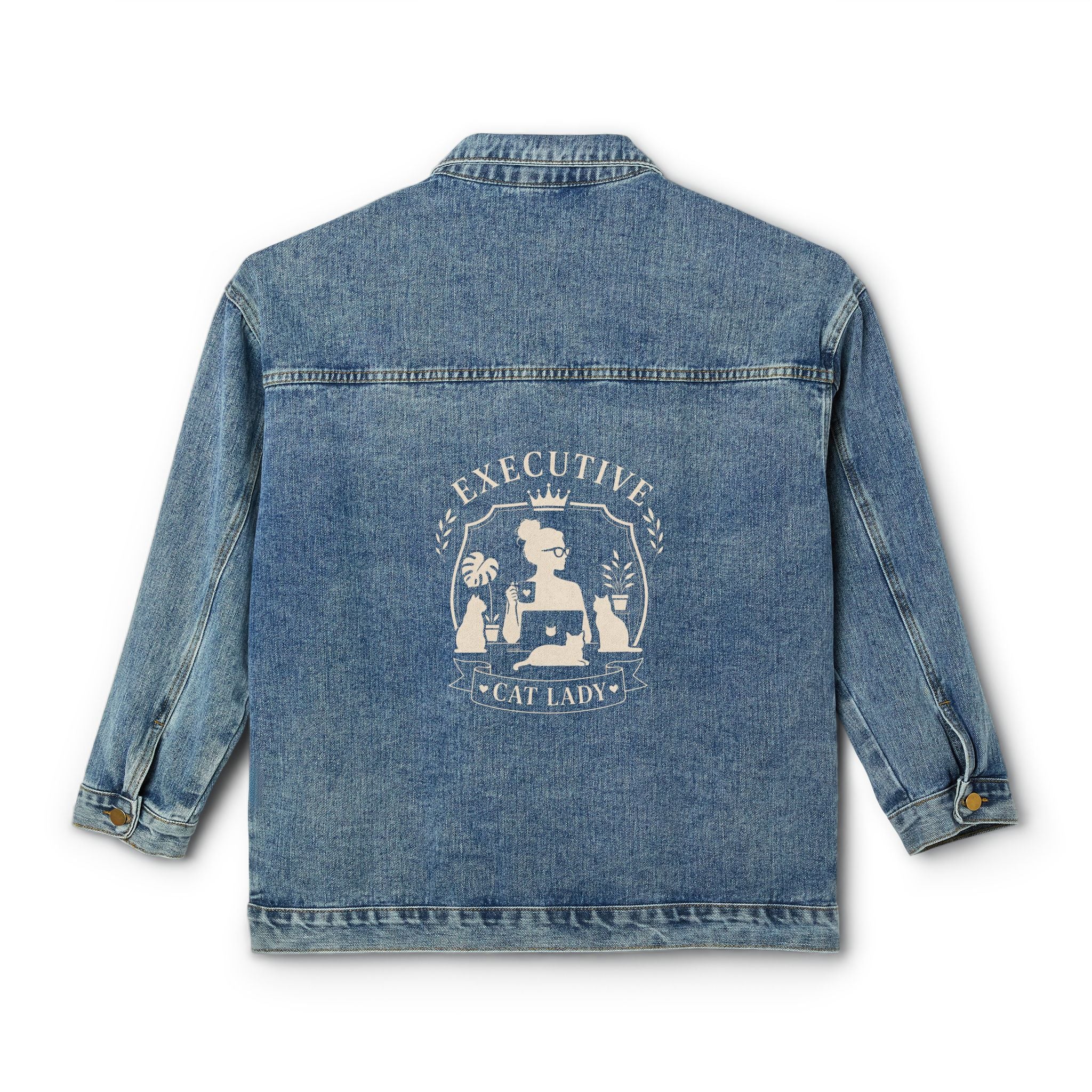 Executive Cat Lady Denim Jacket | Oversized Cat Lover Jean Jacket