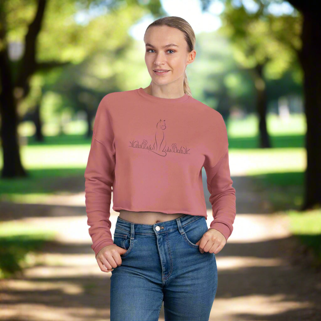 Trendy Cat Lover Women’s Cropped Sweatshirt – Comfy Lounge Pullover for Casual Wear