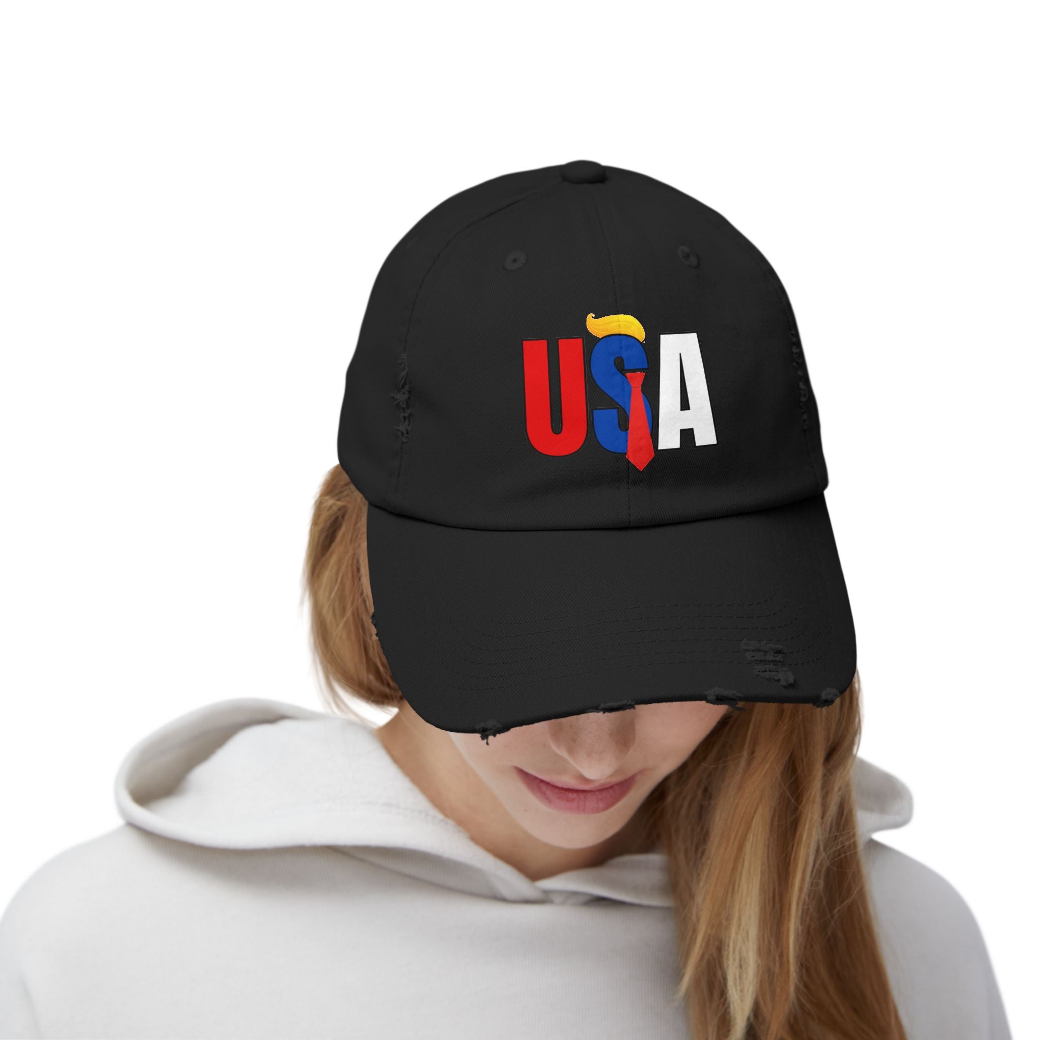 Unisex Trendy Distressed USA Cap