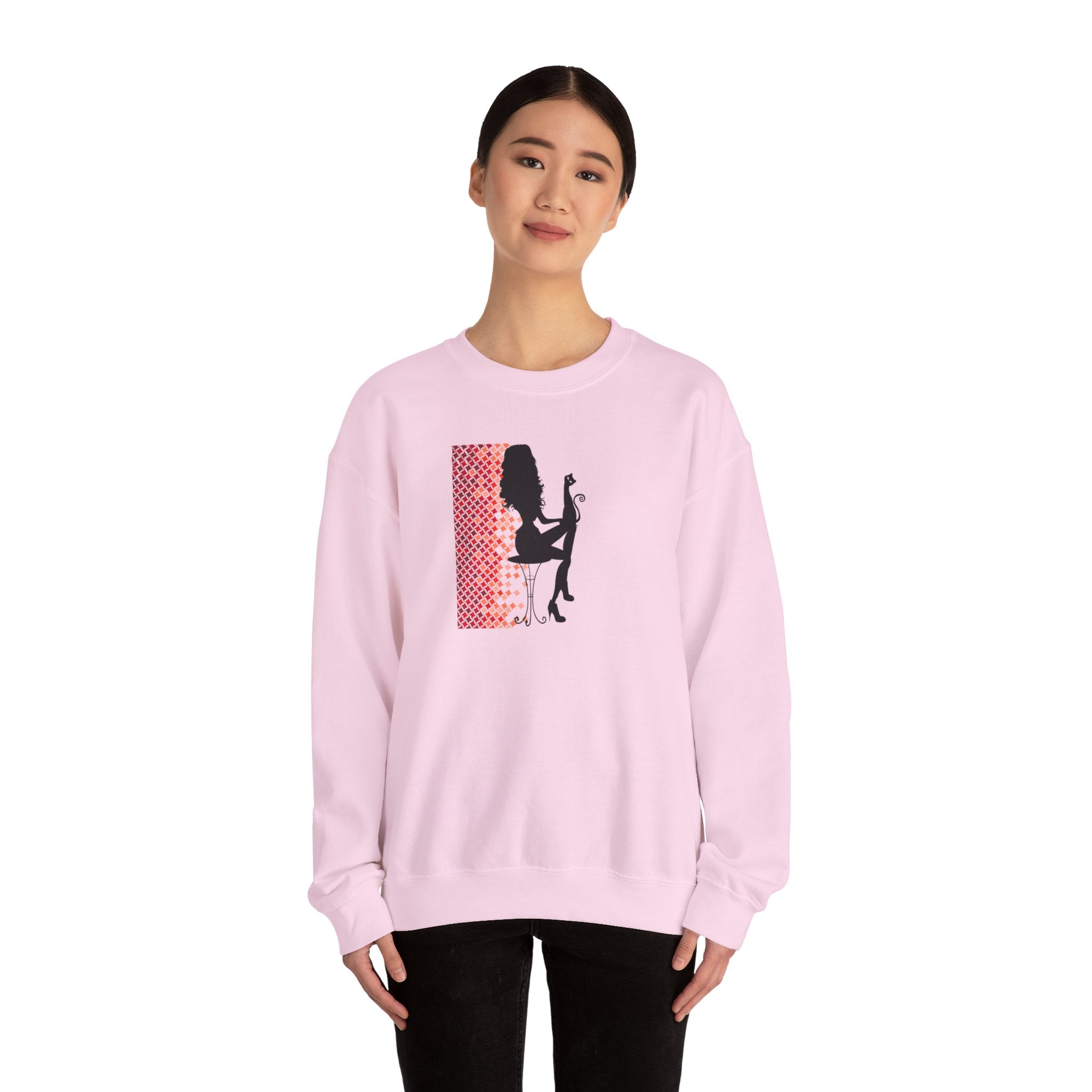 Photo depicting the ​Poised Cat Lady Heavy Blend™ Crewneck Sweatshirt from EpiAl's Shop.
