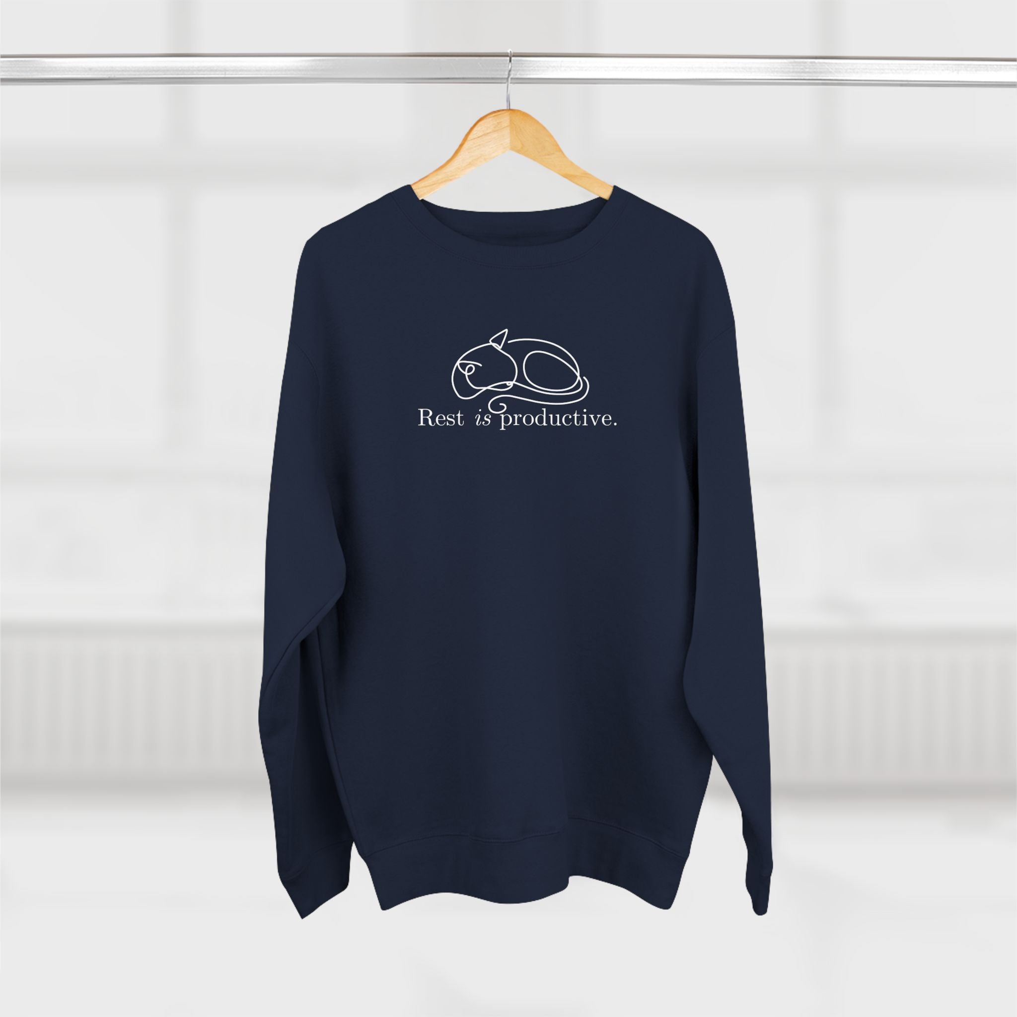 “Rest Is Productive” Minimalist Cat Sweatshirt – Comfort Fleece Pullover
