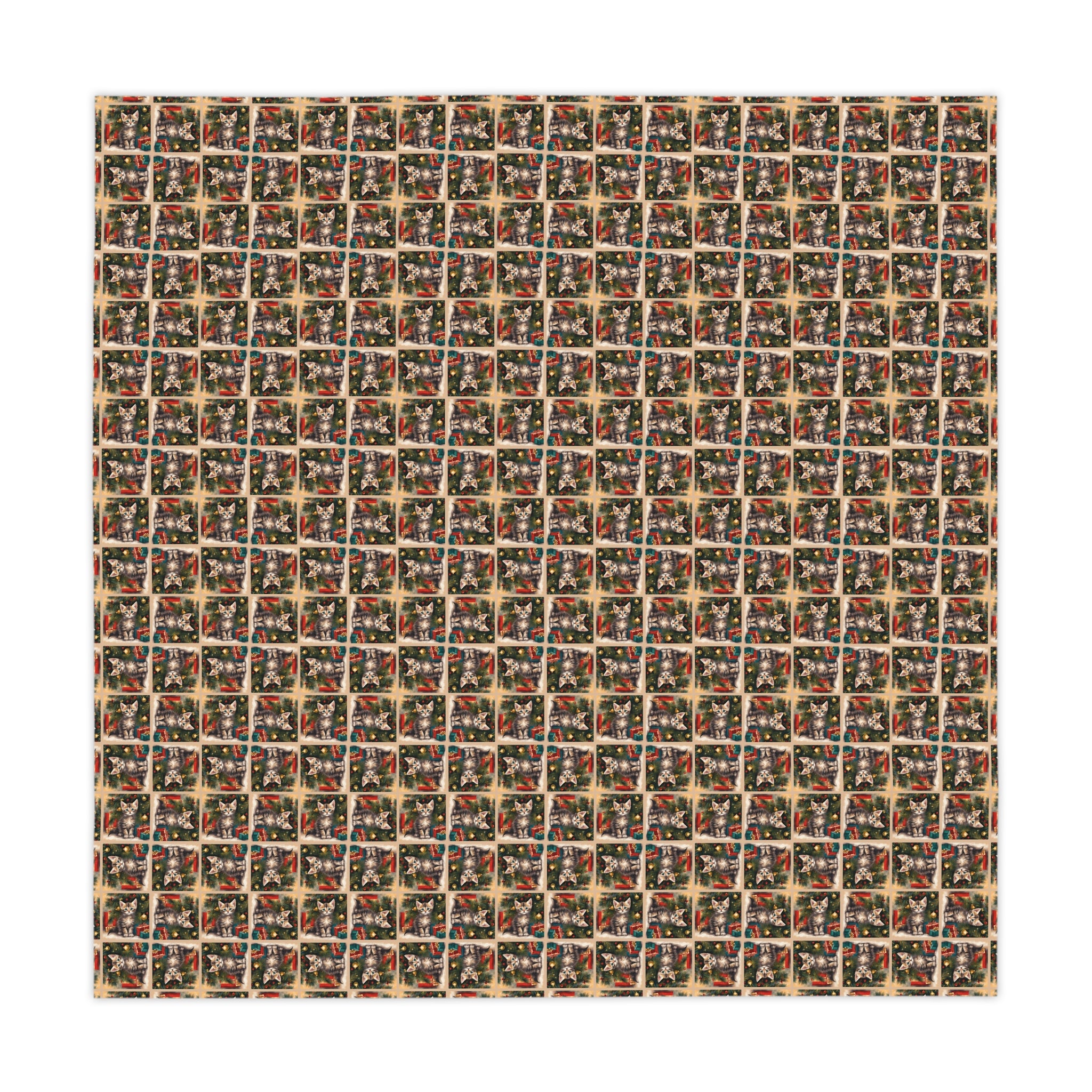 Photo depicting the ​Throwback Christmas Kitten Tablecloth from EpiAl's Shop.