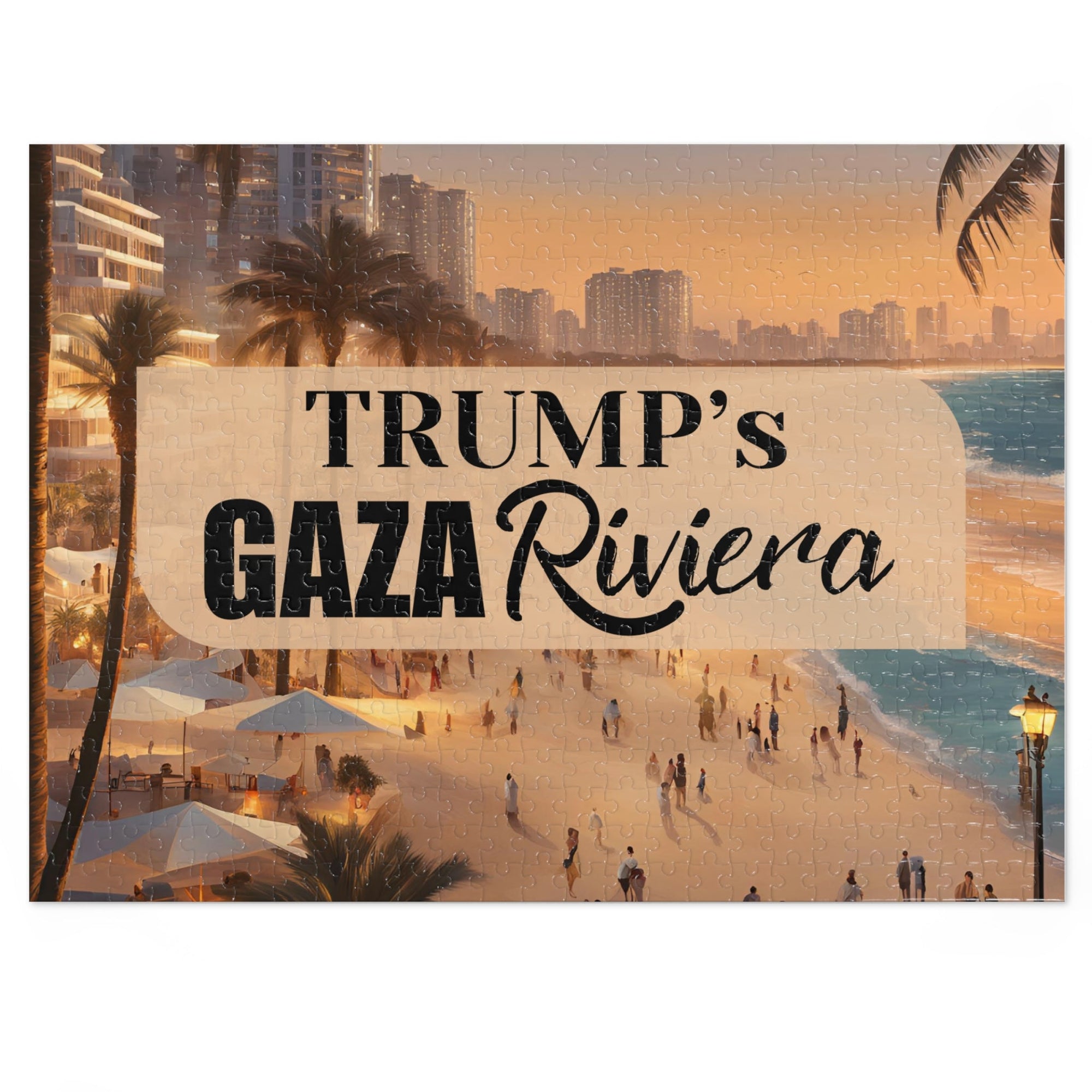 Trump's Gaza Riviera Jigsaw Puzzle with Tin Printify