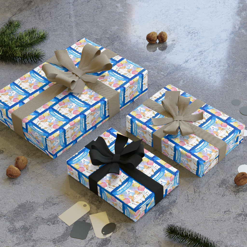 Little Boy Kitty Birthday Gift Wrapping Paper Rolls, 1pc
