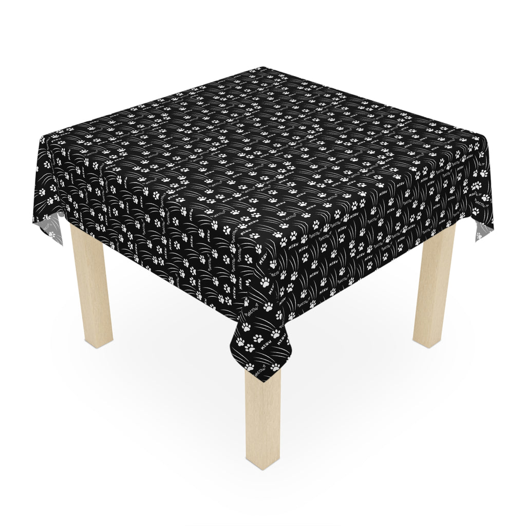 “Black & White Meow Trails” Square Tablecloth