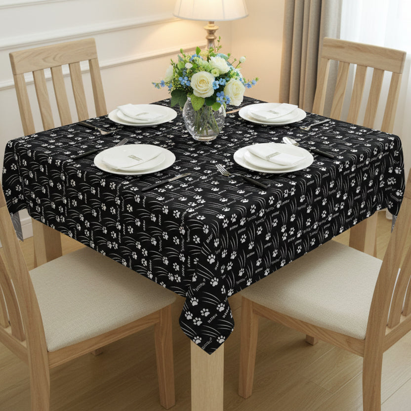 “Black & White Meow Trails” Square Tablecloth