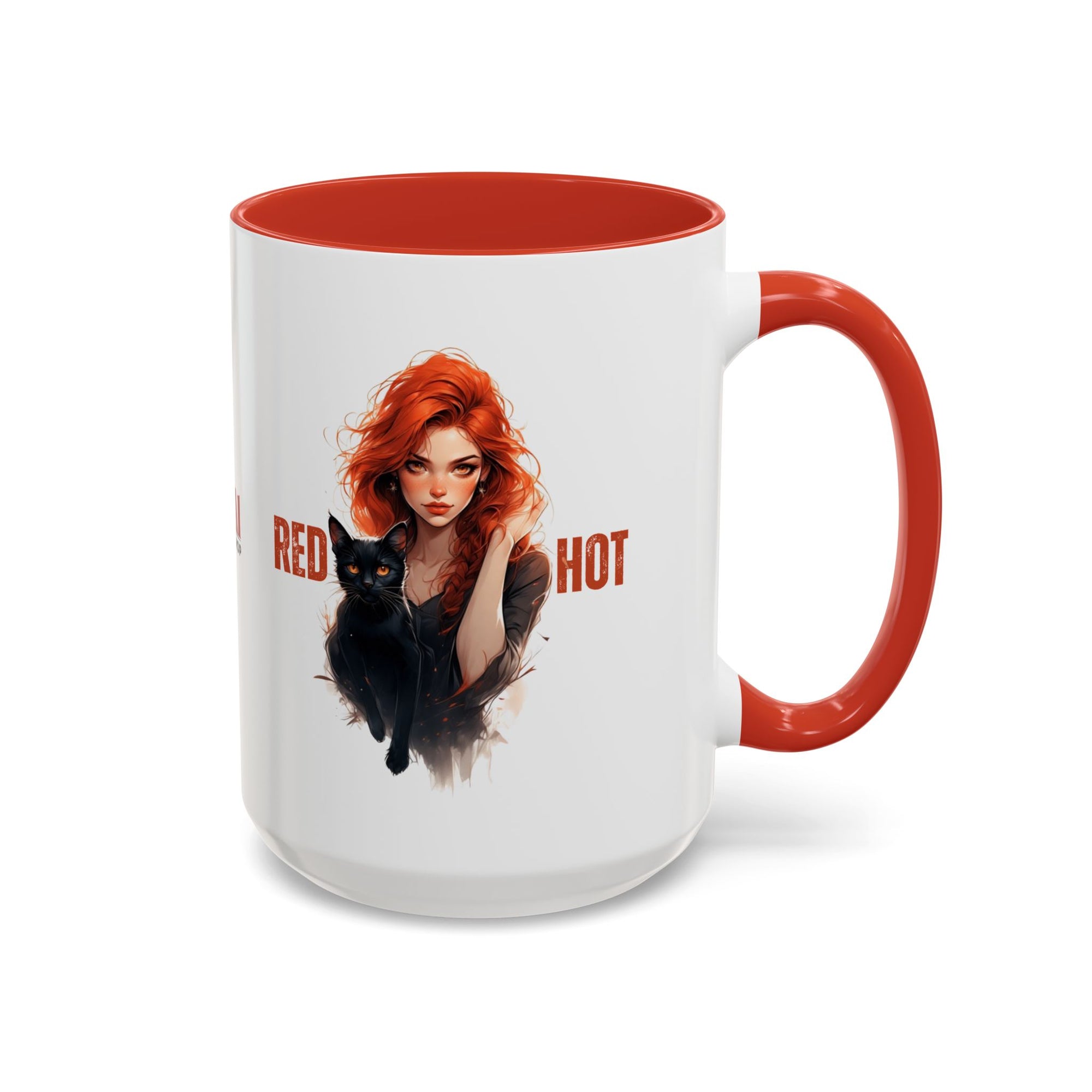 Red Hot Coffee Mug with Artistic Cat-Themed Design